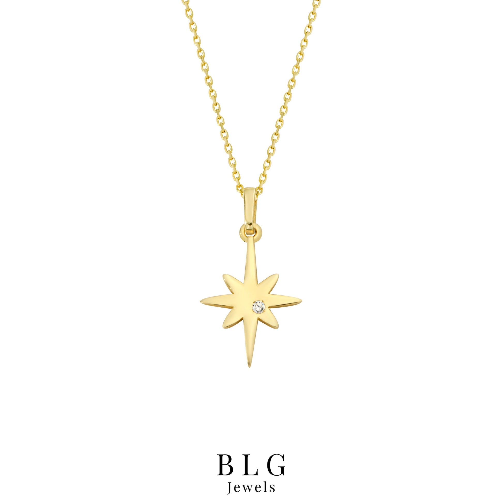14k Solid Gold Diamond North Star Pendant Necklace, Star Necklace, Celestial Pendant, Shimmering Celestial Charm, Perfect Gift for Women