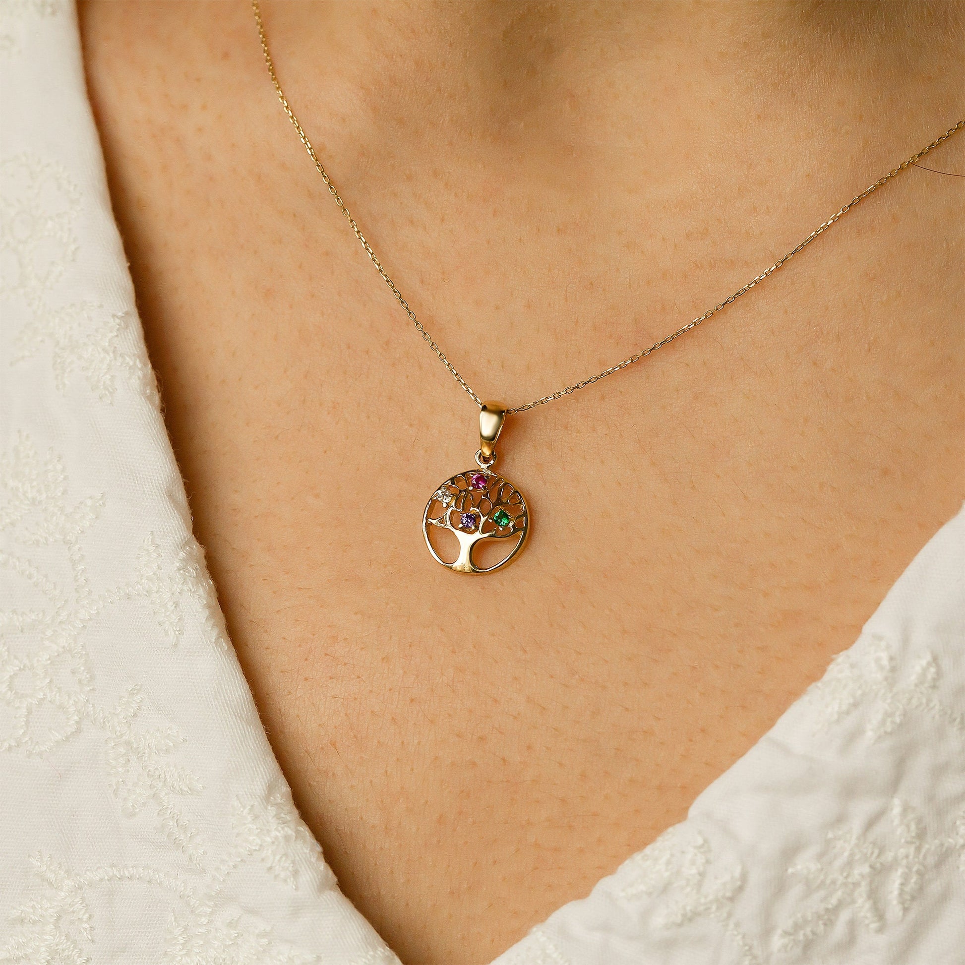 14k Solid Gold Tree of Life Necklace Pendant, Diamond Family Medallion Tree Pendant Necklace, Gold Tree Necklace For Women, Nature Pendant