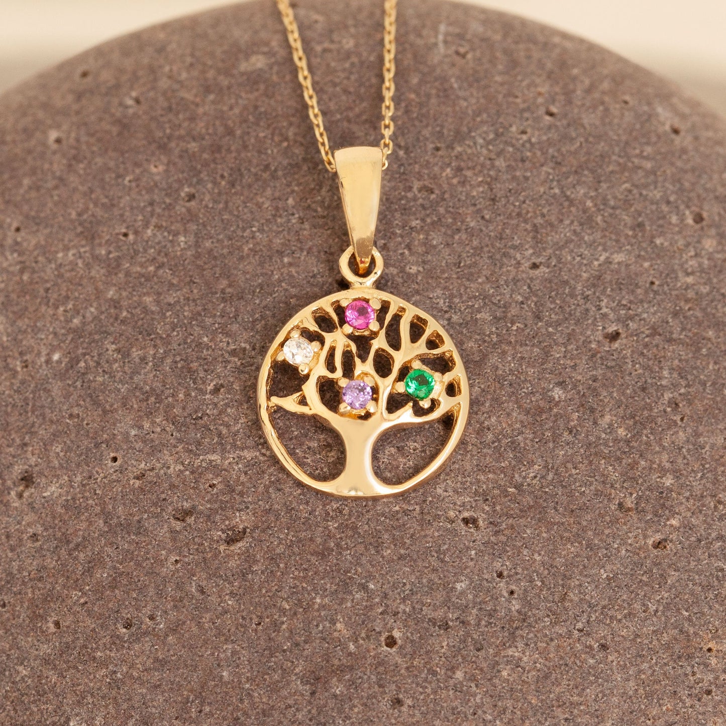 14k Solid Gold Tree of Life Necklace Pendant, Diamond Family Medallion Tree Pendant Necklace, Gold Tree Necklace For Women, Nature Pendant