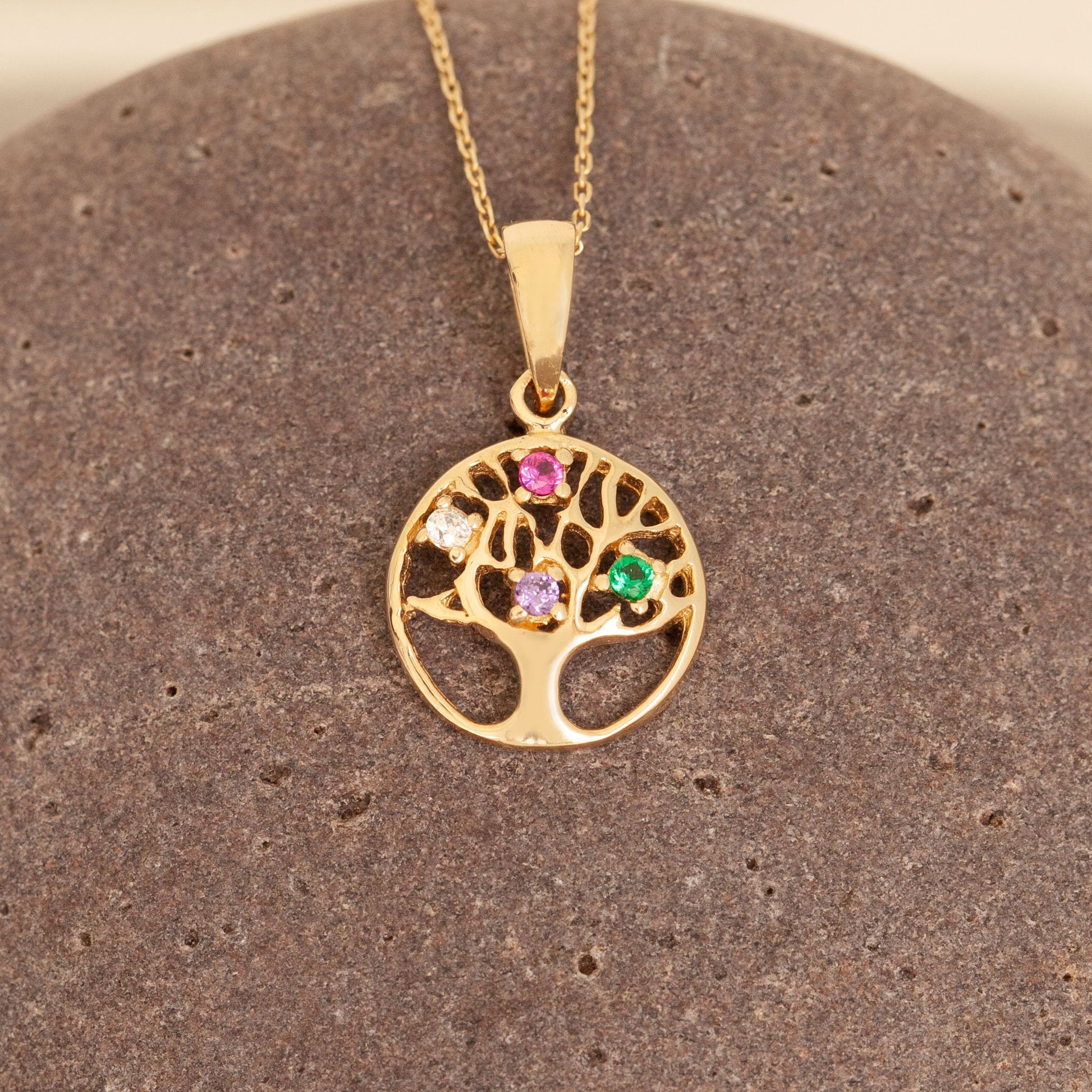 14k Solid Gold Tree of Life Necklace Pendant, Diamond Family Medallion Tree Pendant Necklace, Gold Tree Necklace For Women, Nature Pendant