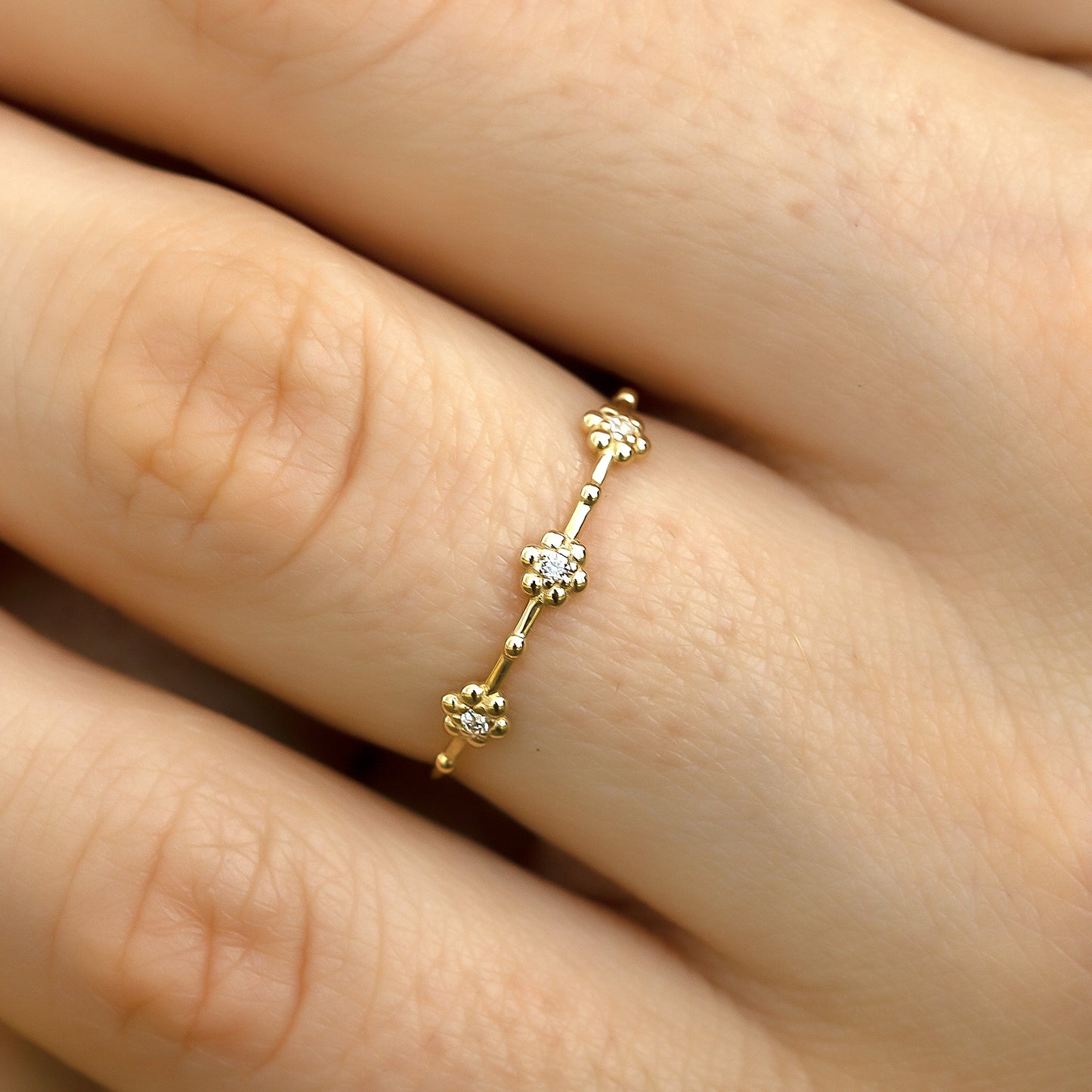 Tiny Flower Ring in 14K Solid Gold