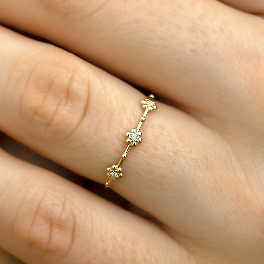 Tiny Flower Ring in 14K Solid Gold