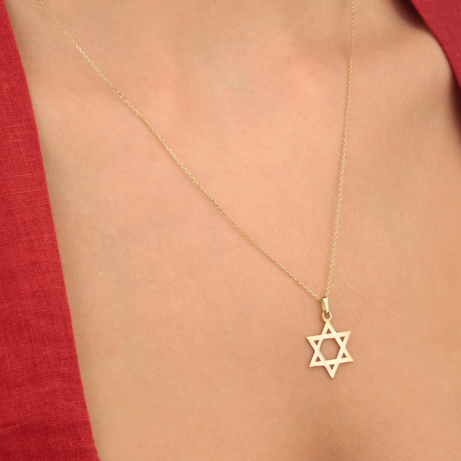 14K Solid Gold Midi Star Of David Necklace, Star Of David Pendant, Dainty Jewish Star Charm, Gold Religious Necklace, Magen David Pendant