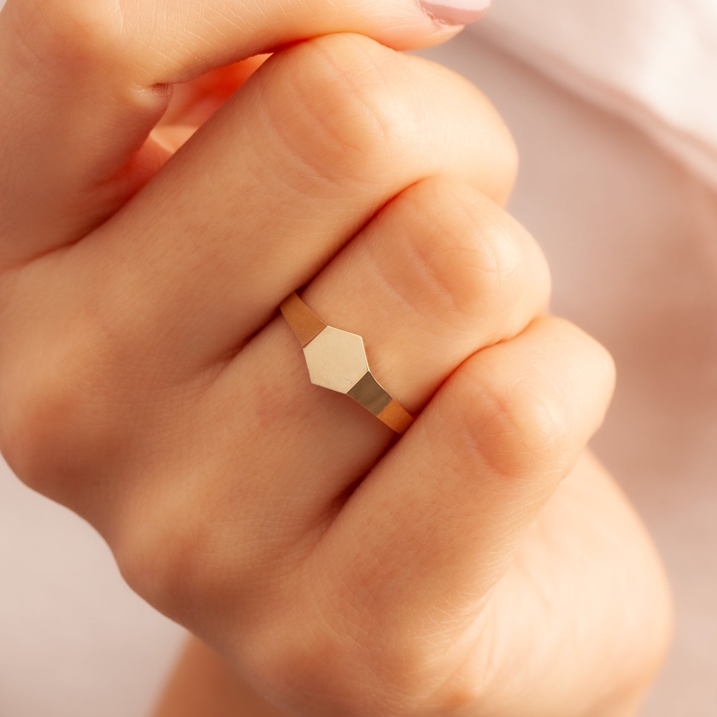 14K Hexagon Knight Ring in Gold
