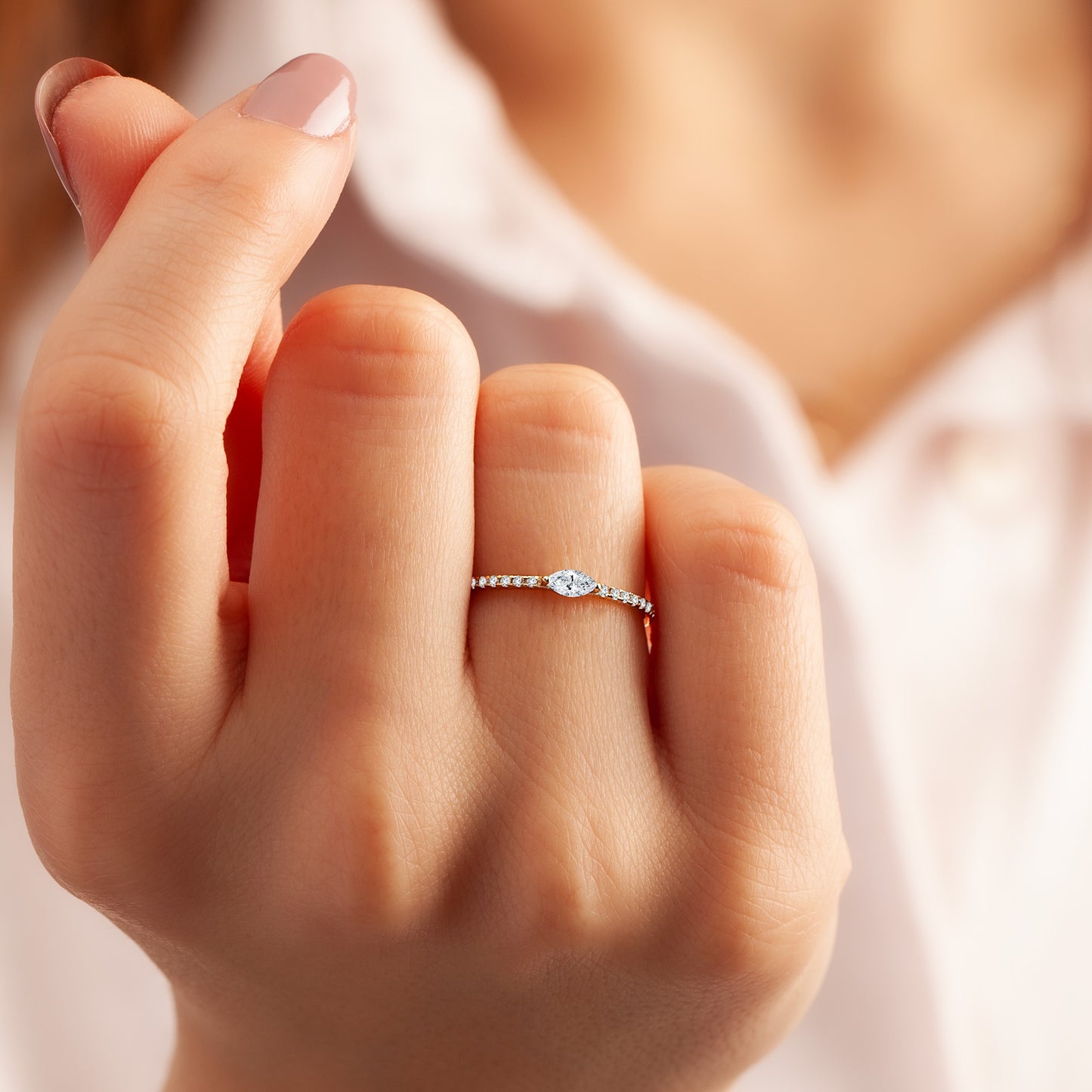 Marquise East West Ring 14K Solid Gold