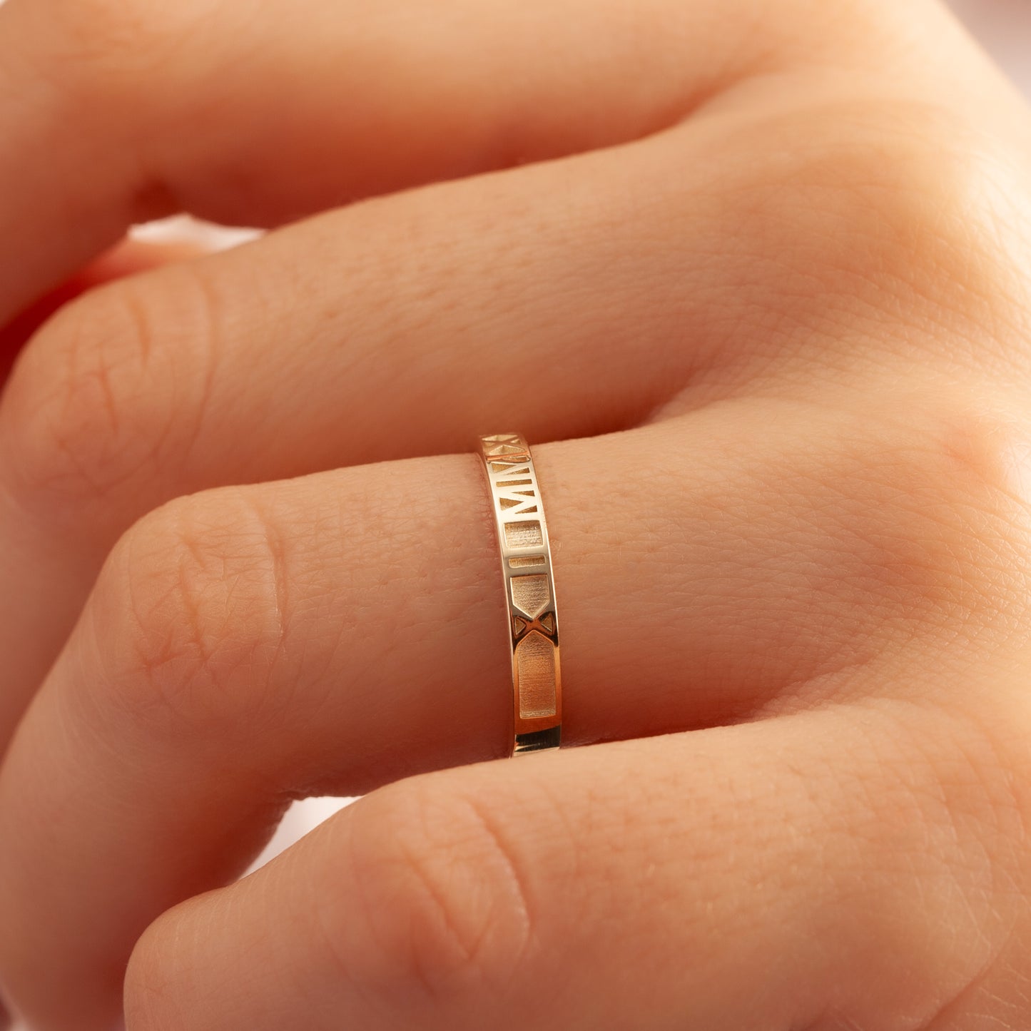 Personalized Roman Numeral Ring 14K Solid Gold