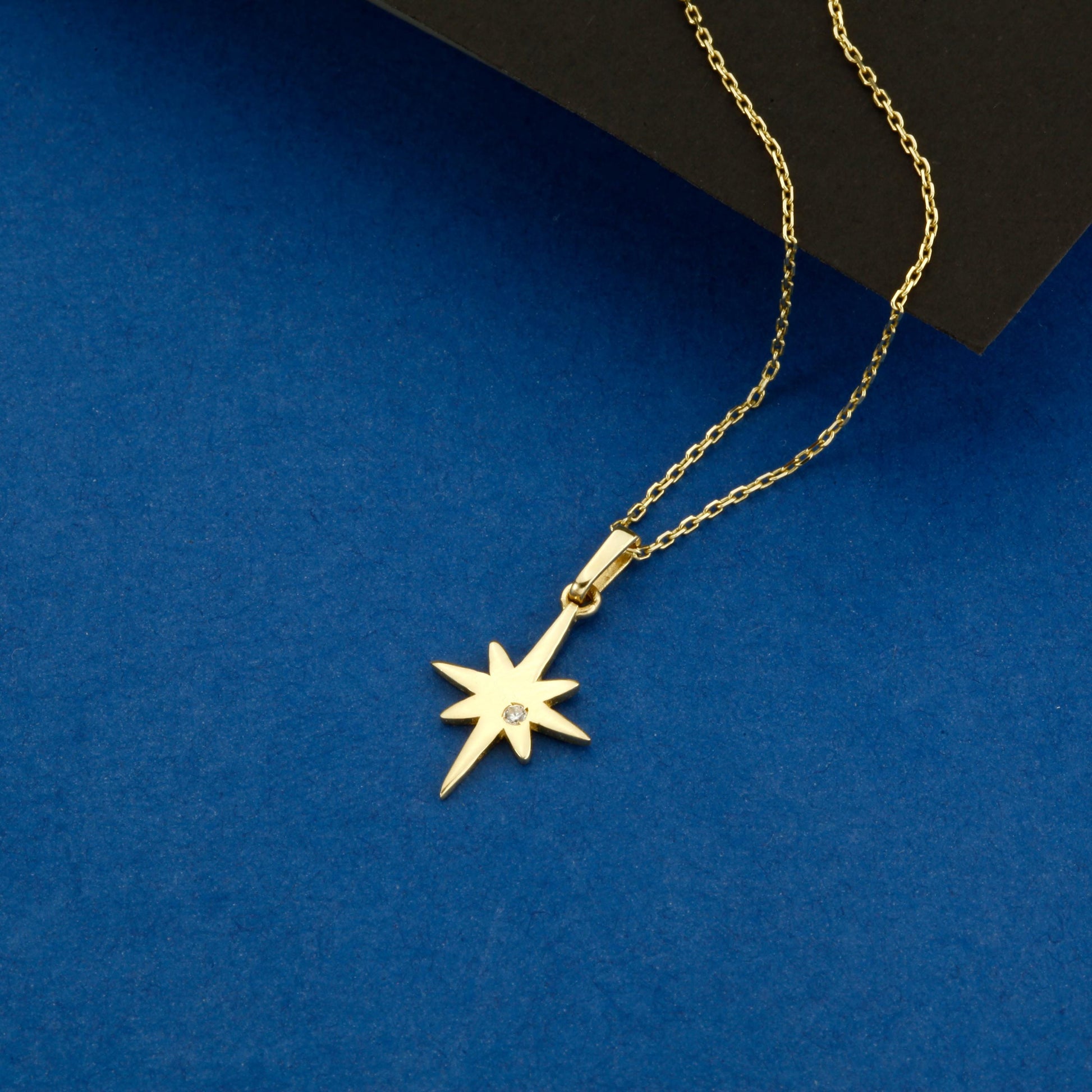 14k Solid Gold Diamond North Star Pendant Necklace, Star Necklace, Celestial Pendant, Shimmering Celestial Charm, Perfect Gift for Women