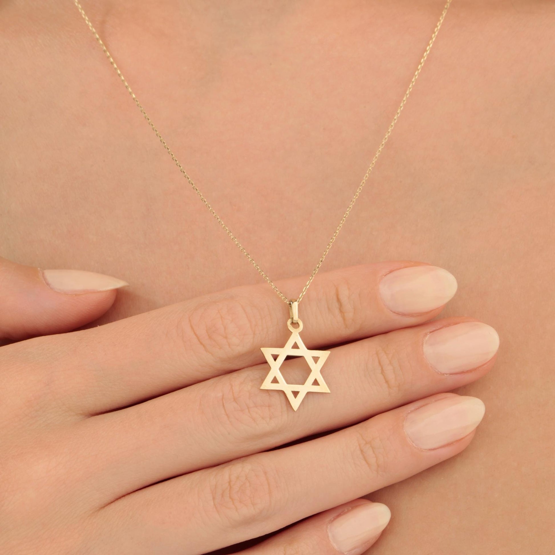 14K Solid Gold Midi Star Of David Necklace, Star Of David Pendant, Dainty Jewish Star Charm, Gold Religious Necklace, Magen David Pendant