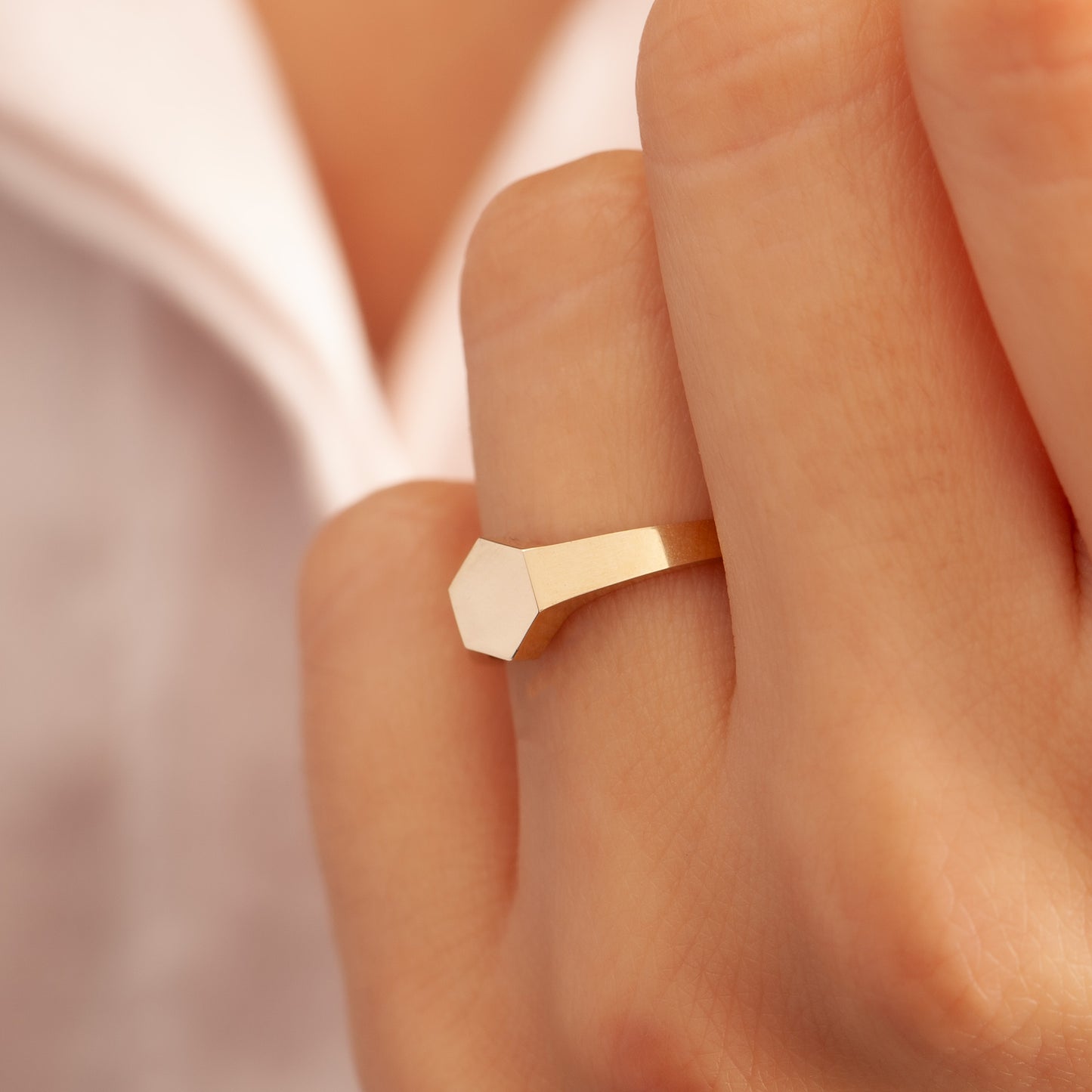 14K Hexagon Knight Ring in Gold