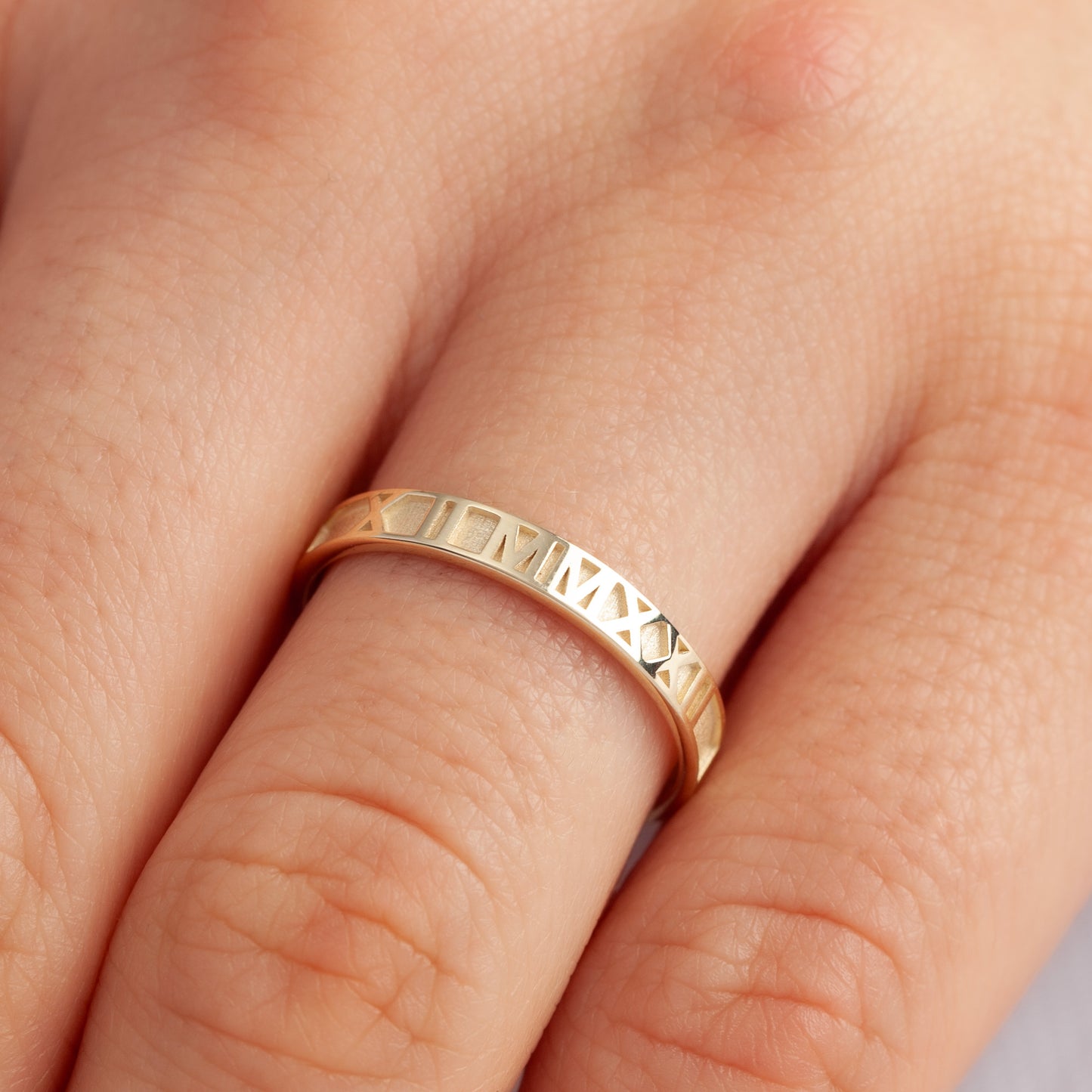 Personalized Roman Numeral Ring 14K Solid Gold