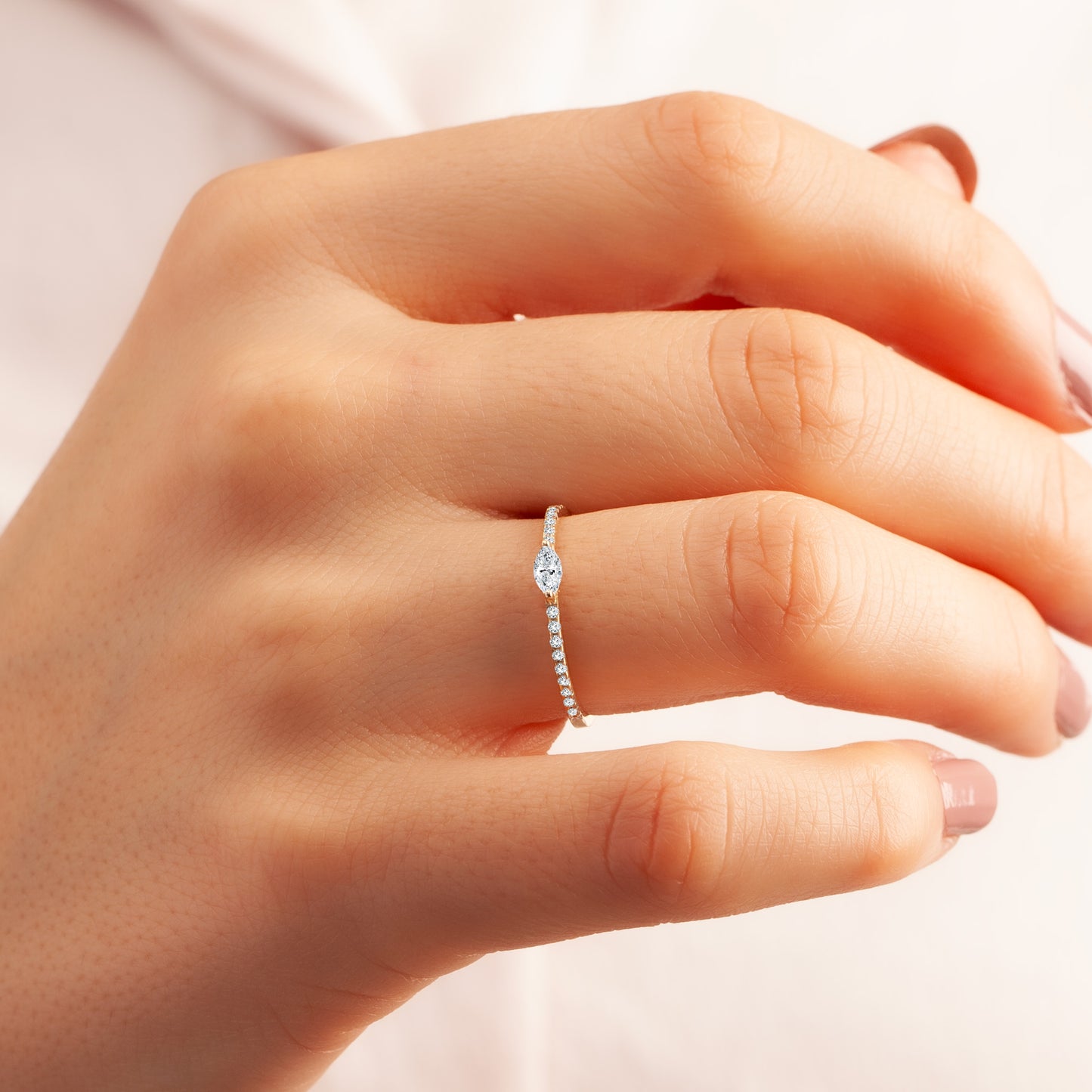Marquise East West Ring 14K Solid Gold