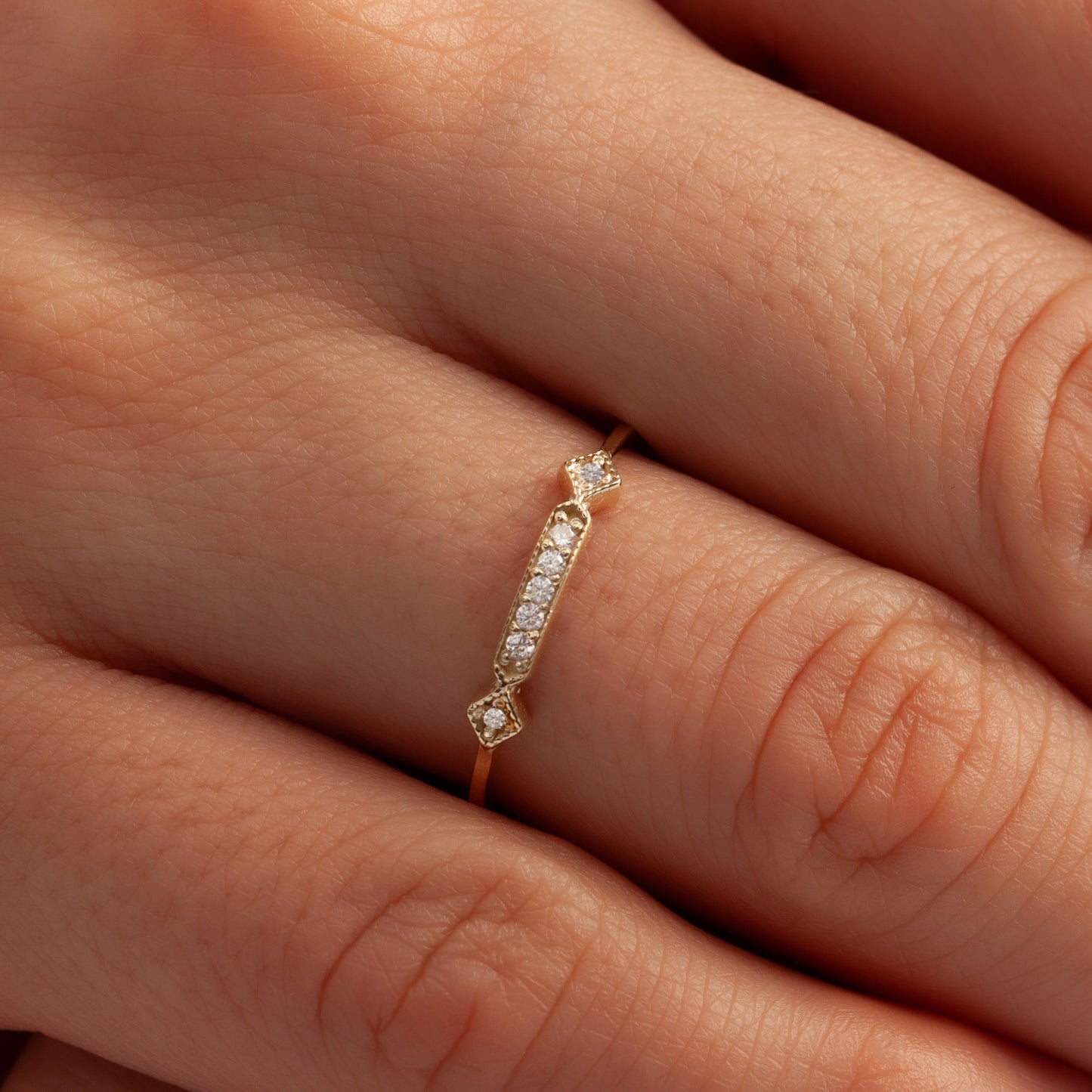 Vintage Style Art Deco Wedding Ring 14K Solid Gold