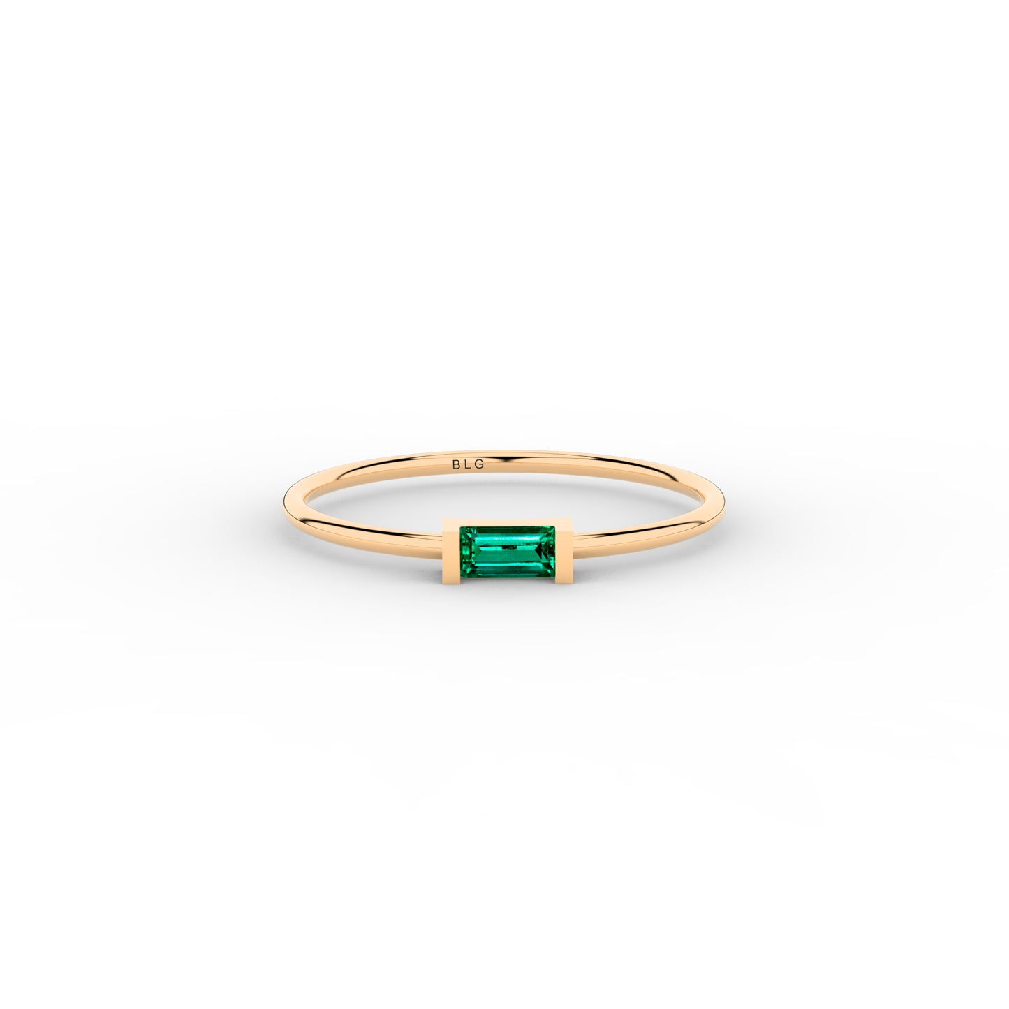 Emerald Dainty Simple Baguette Stacking 14K Ring in Gold