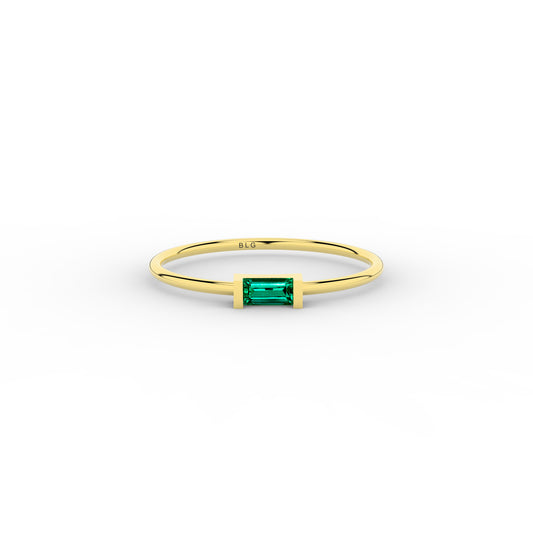 Emerald Dainty Simple Baguette Stacking 14K Ring in Gold