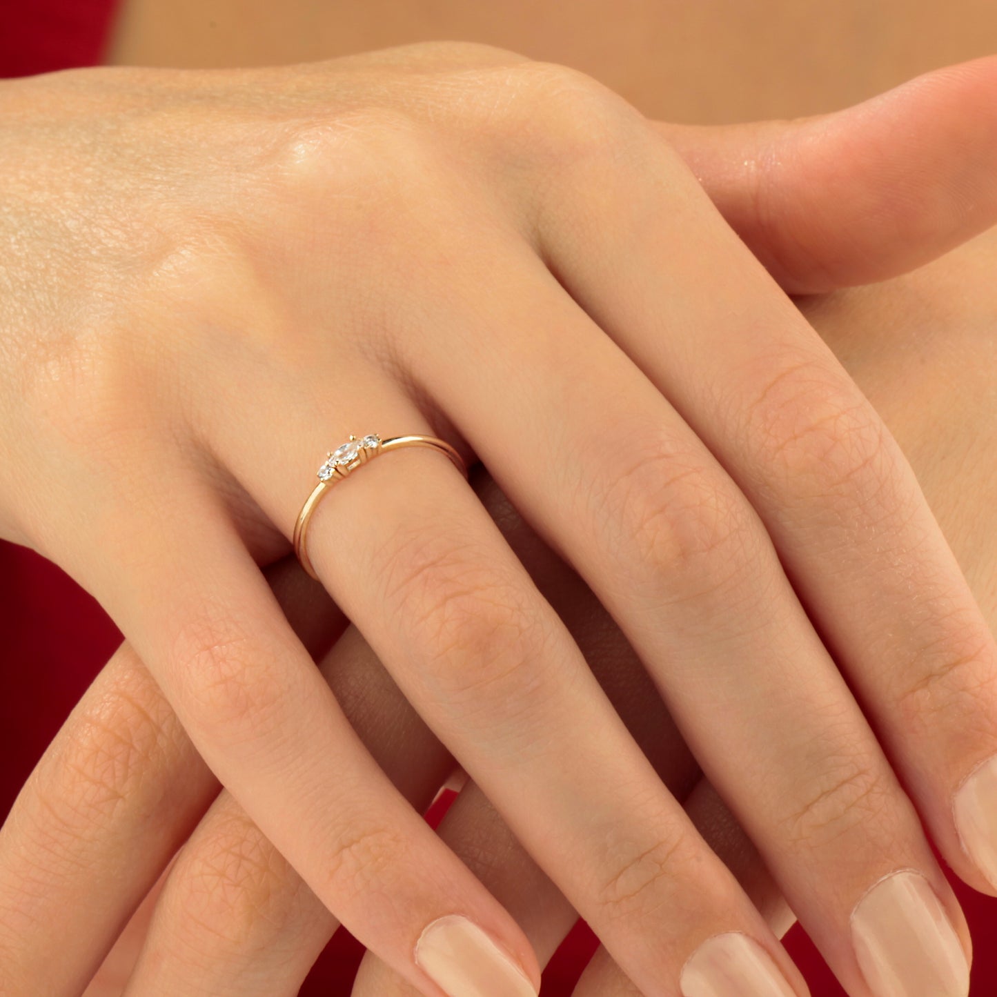 14K Marquise Cut Zircon Solid Gold Ring