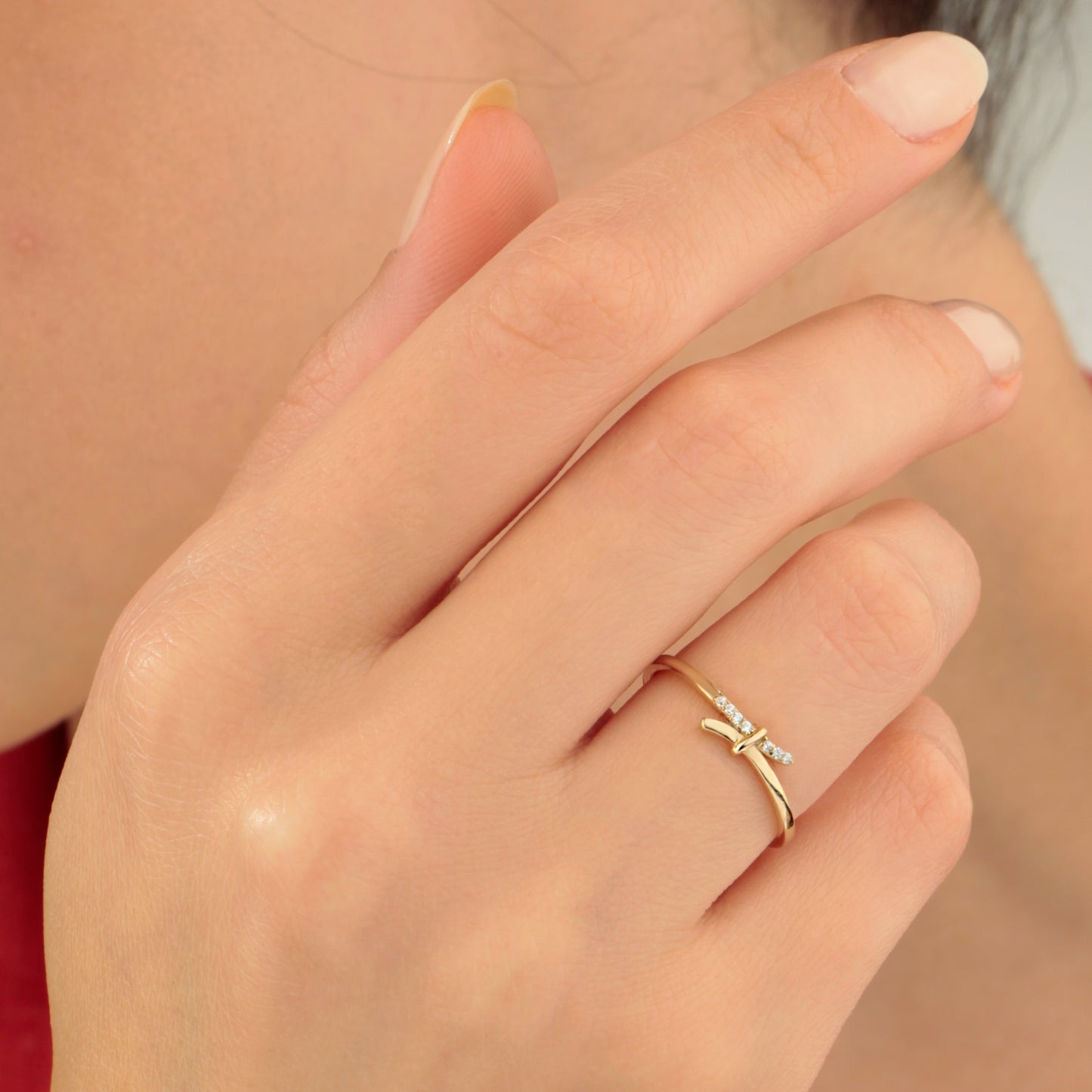 14K Solid Gold Zircon Knot Ring