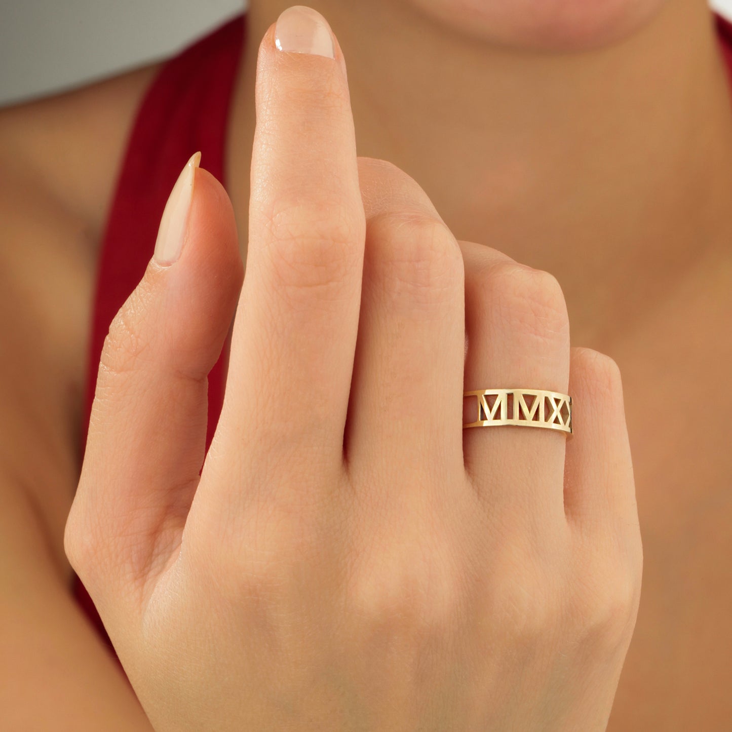 14K Roman Numeral Cutout Solid Gold Ring