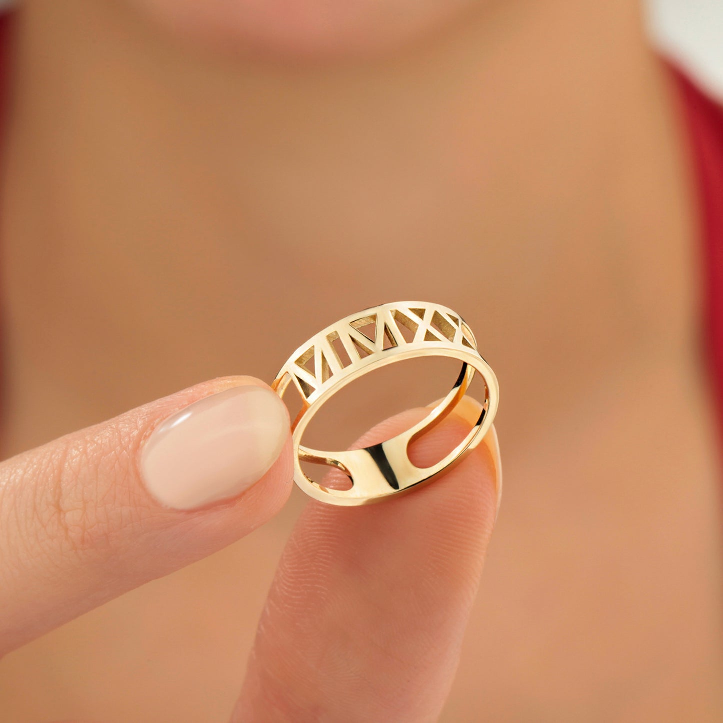 14K Roman Numeral Cutout Solid Gold Ring