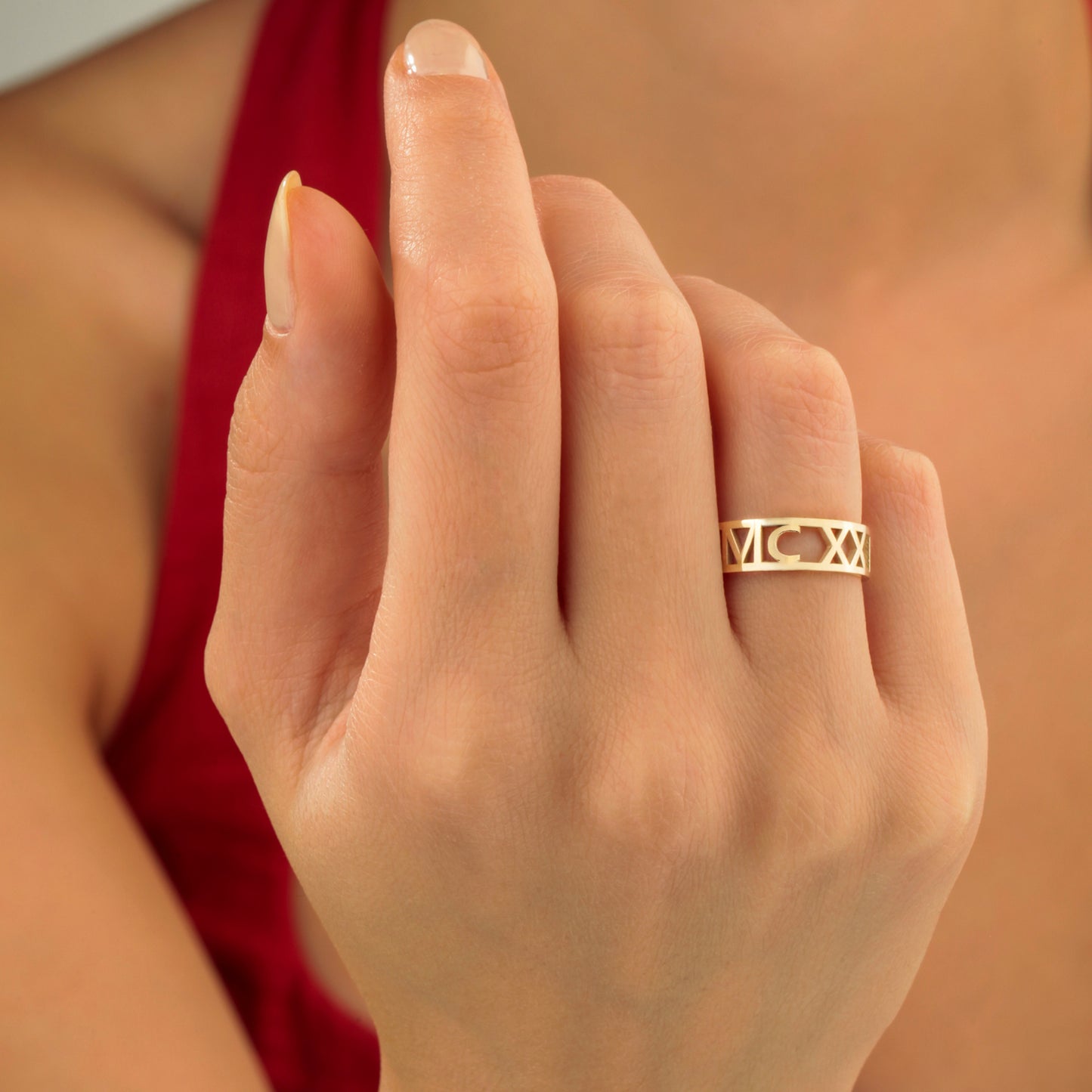 14K Roman Numeral Gold Band Ring