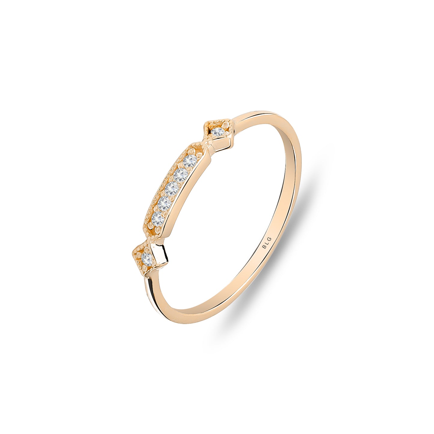Vintage Style Art Deco Wedding Ring 14K Solid Gold