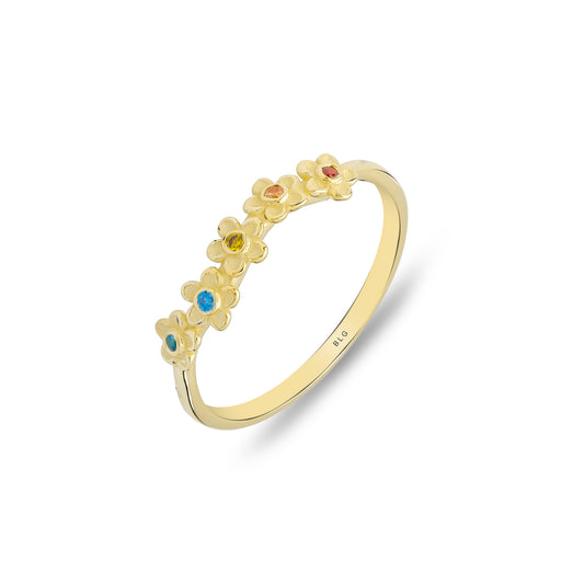 14K Solid Gold Daisy Ring