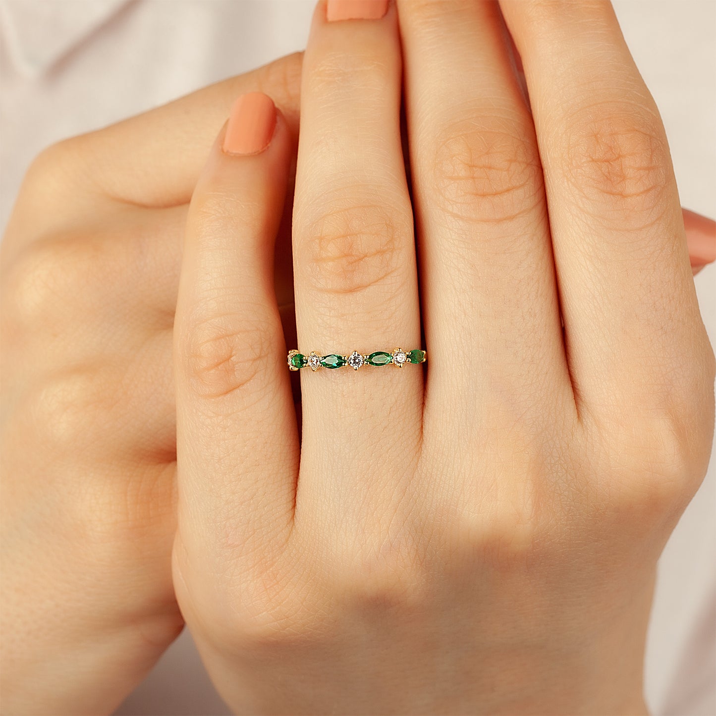 14K Marquise Emerald Wedding Band