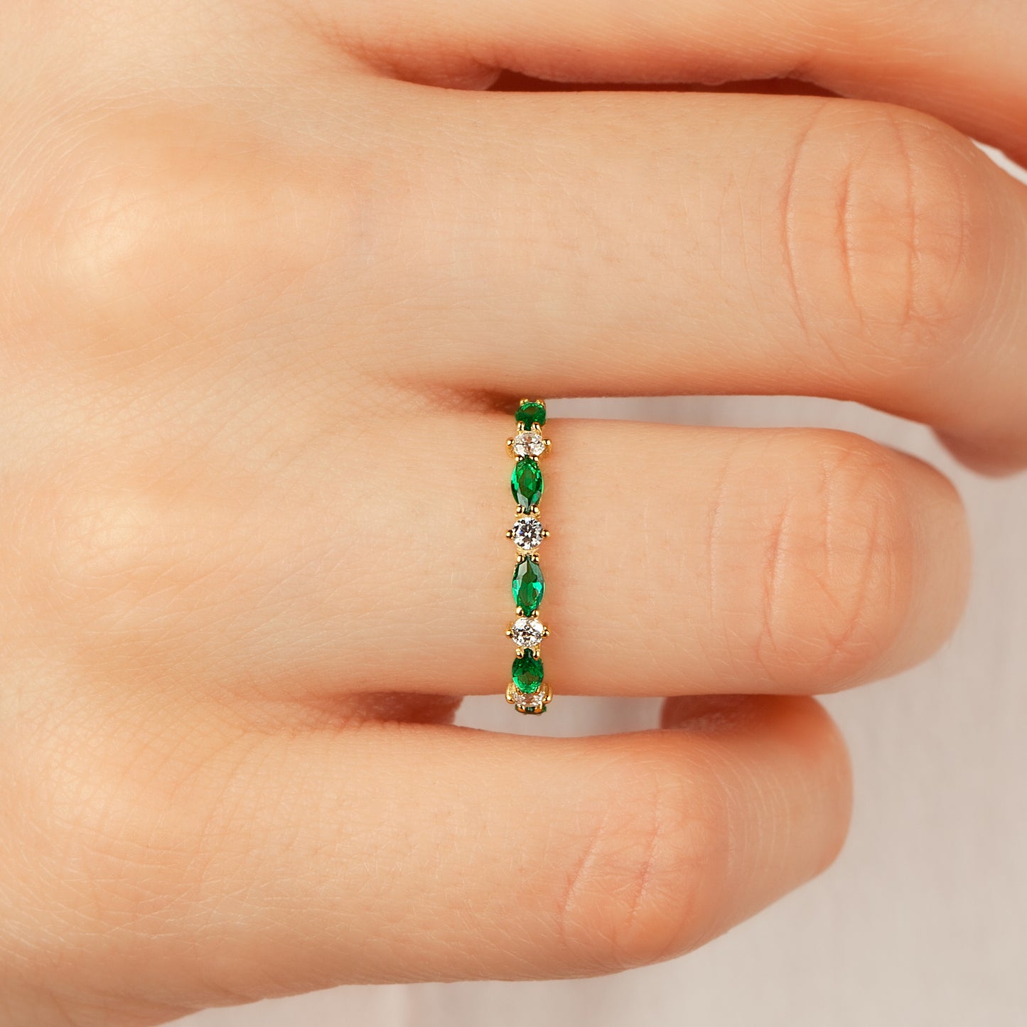 14K Marquise Emerald Wedding Band