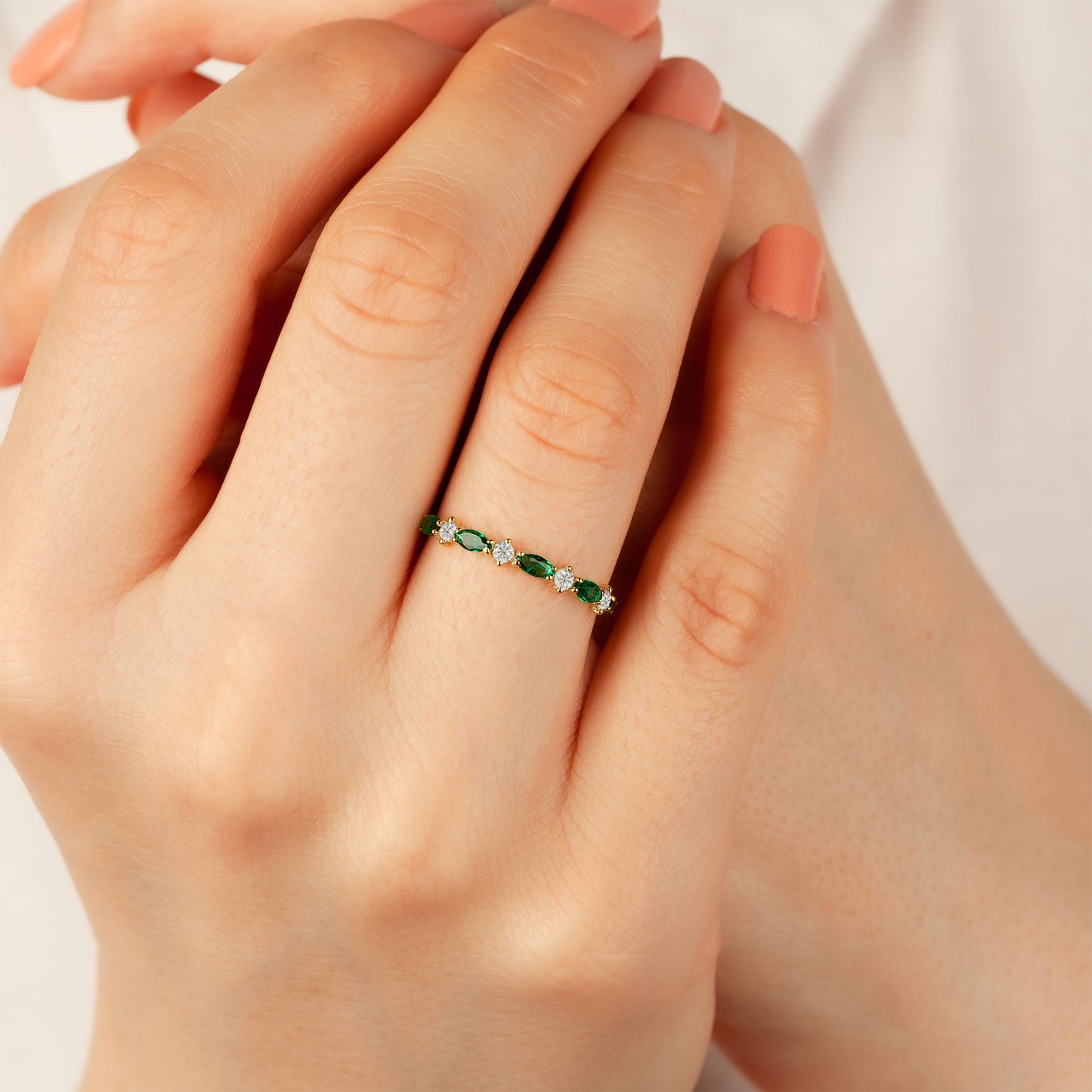 14K Marquise Emerald Wedding Band