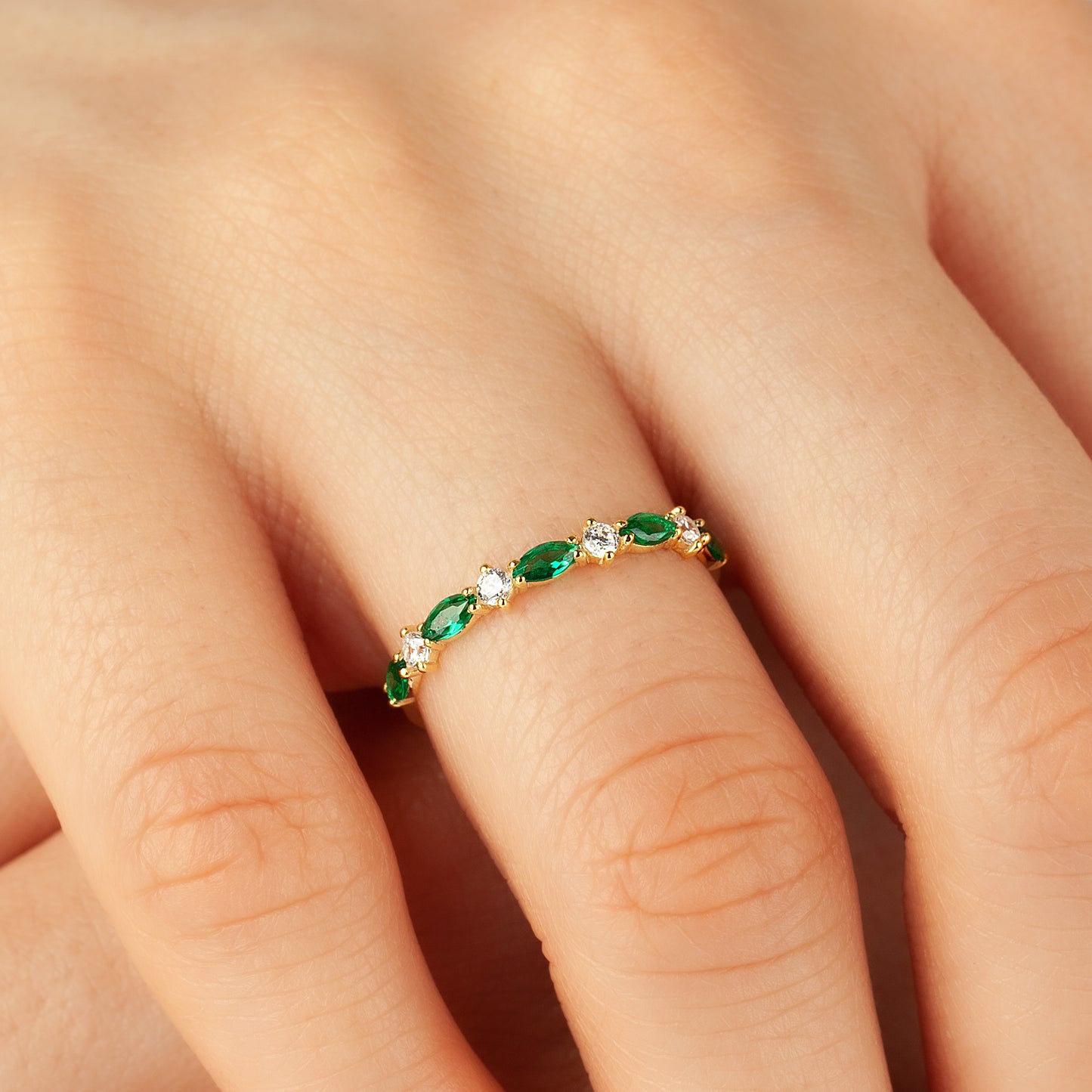14K Marquise Emerald Wedding Band