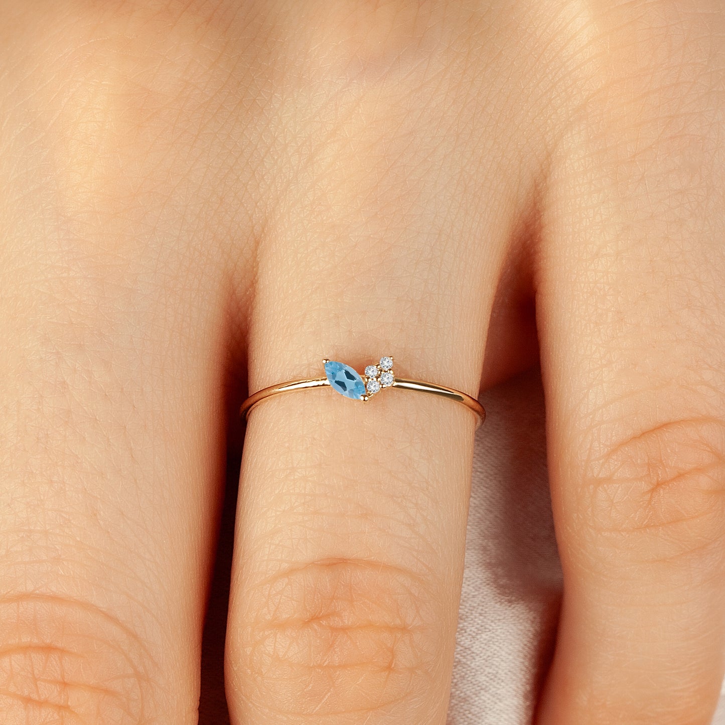 14K Solid Gold Aquamarine Marquise Ring