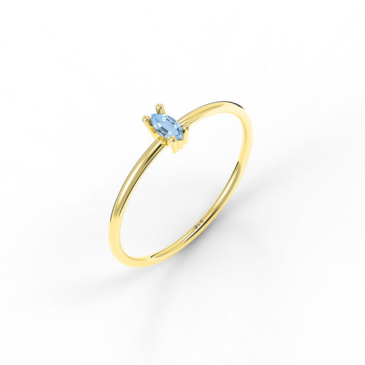 Marquise Solitaire Aquamarine Ring 14K Solid Gold