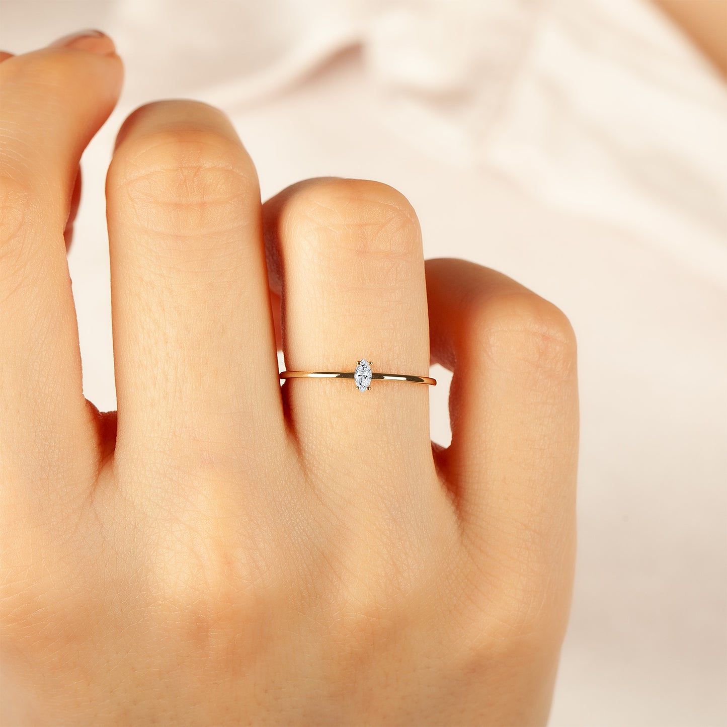 Marquise Solitaire Ring 14K Solid Gold