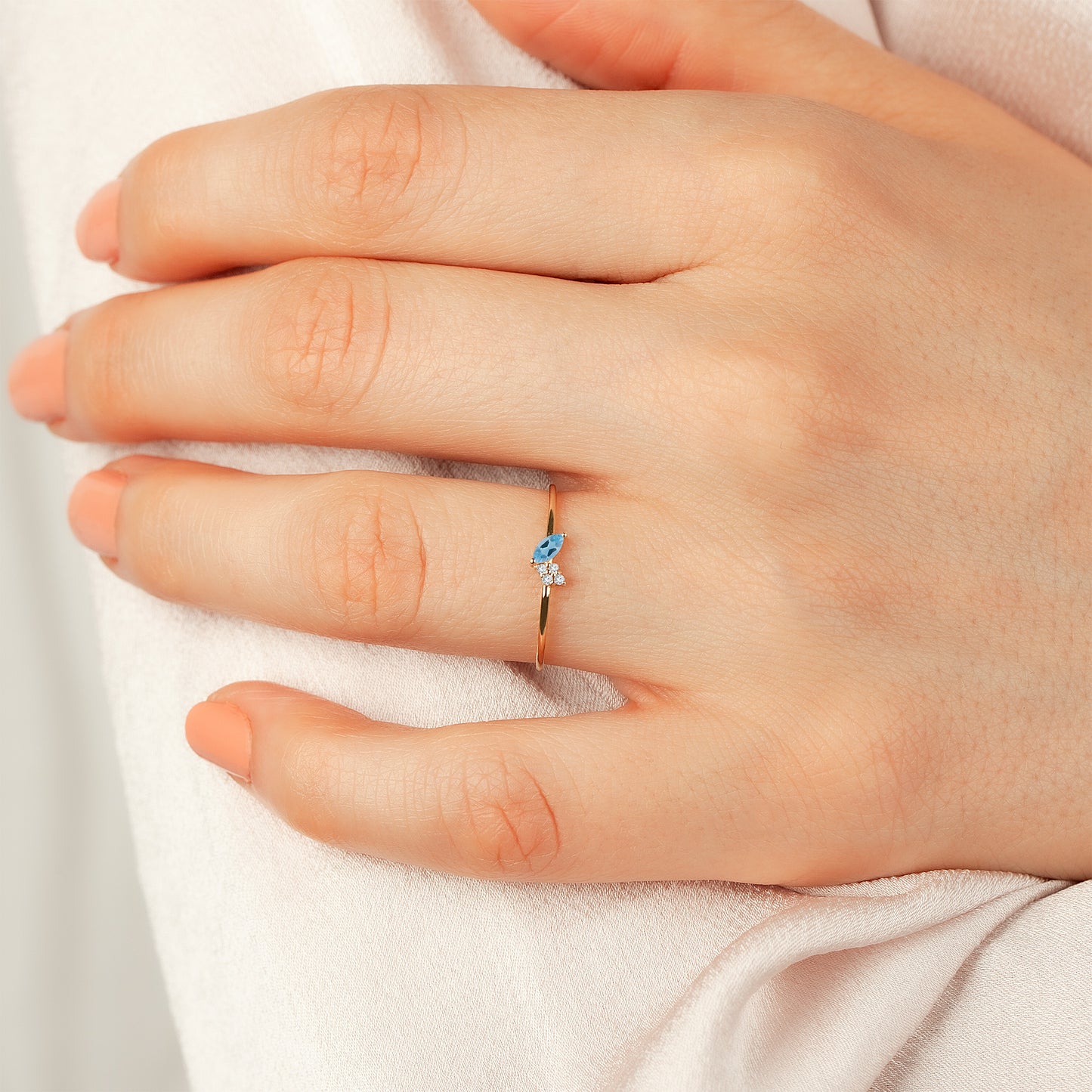 14K Solid Gold Aquamarine Marquise Ring