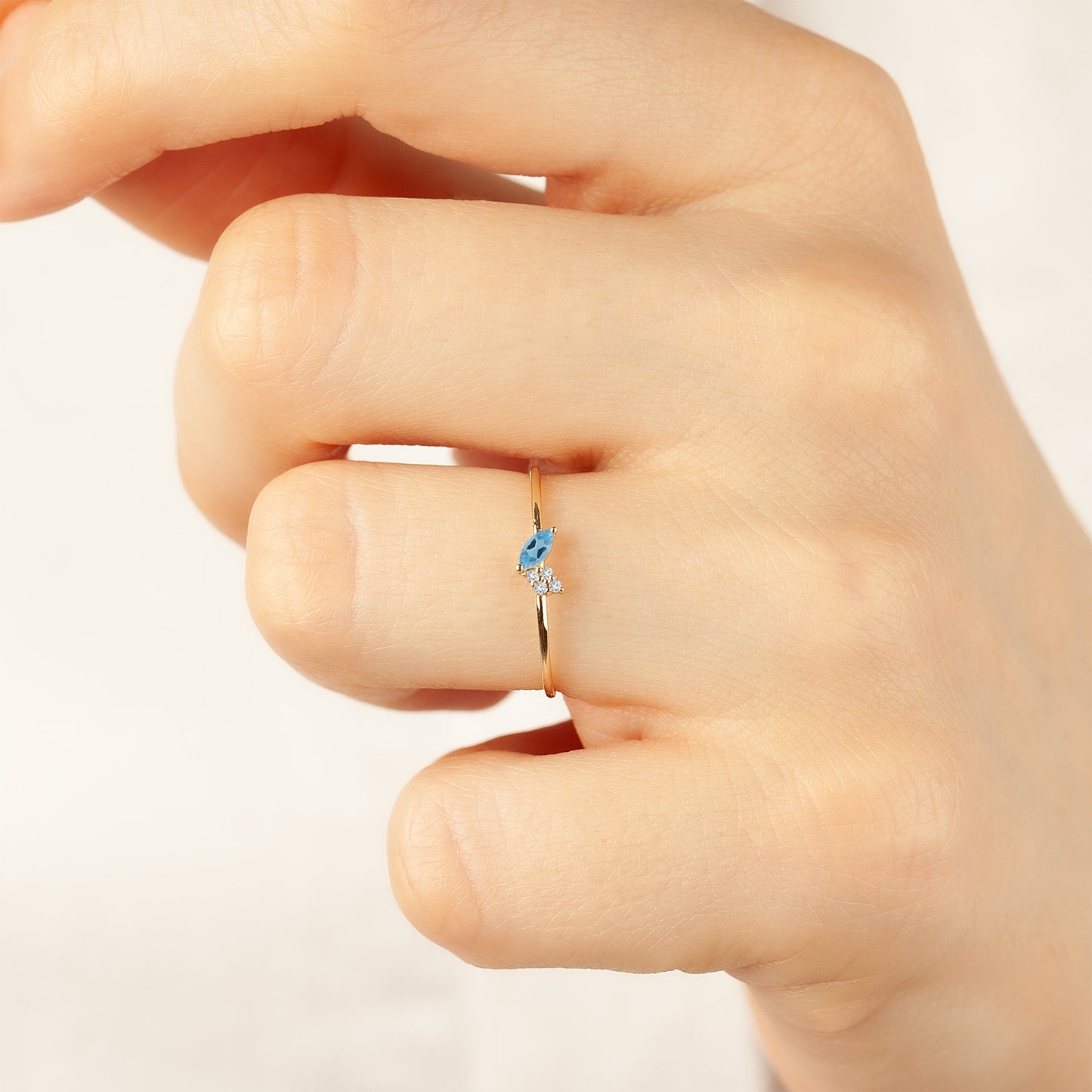 14K Solid Gold Aquamarine Marquise Ring
