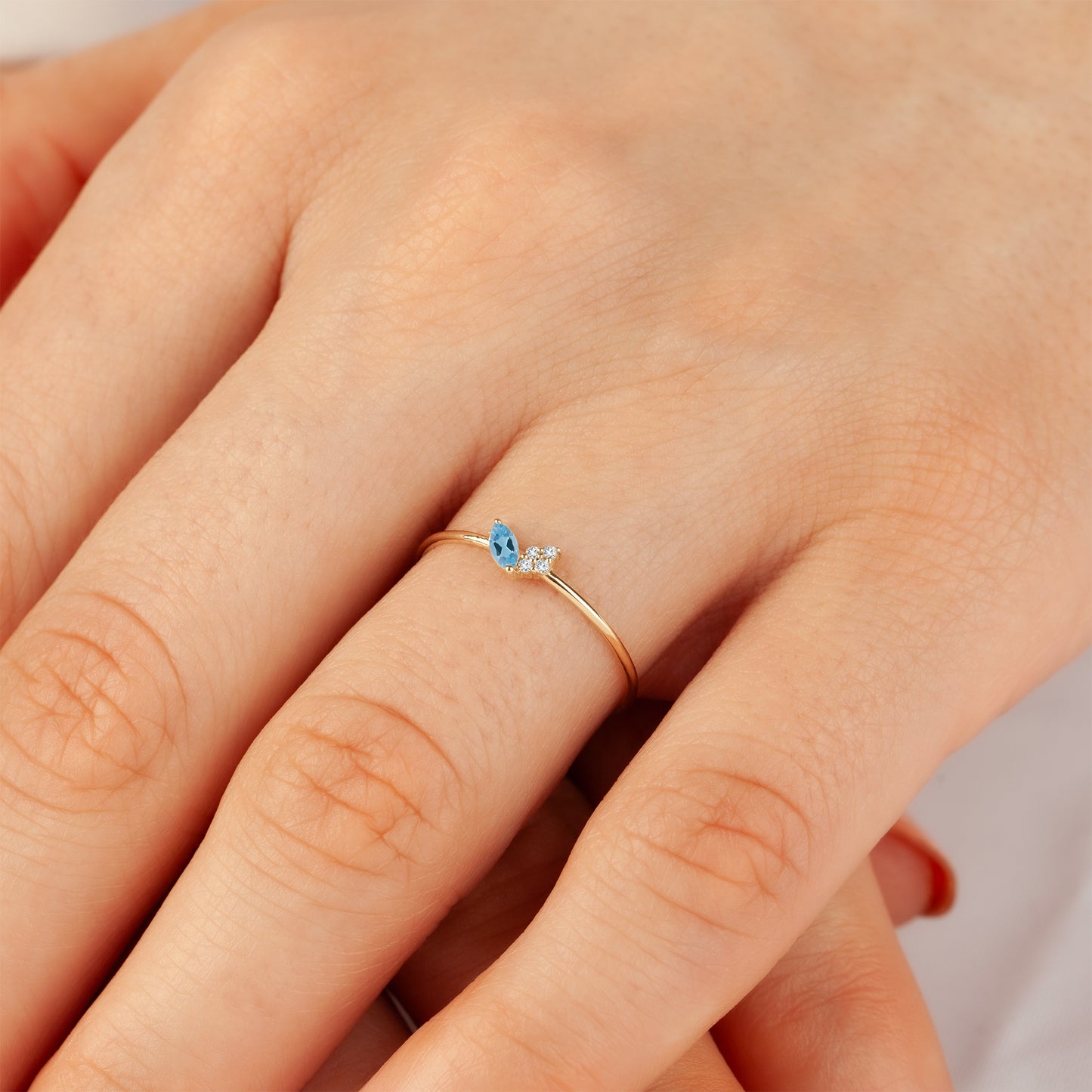 14K Solid Gold Aquamarine Marquise Ring