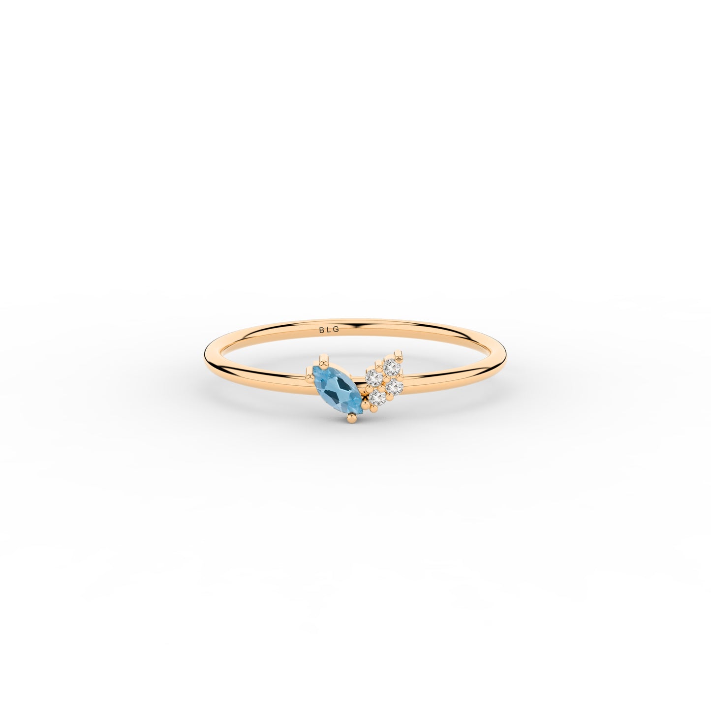 14K Solid Gold Aquamarine Marquise Ring