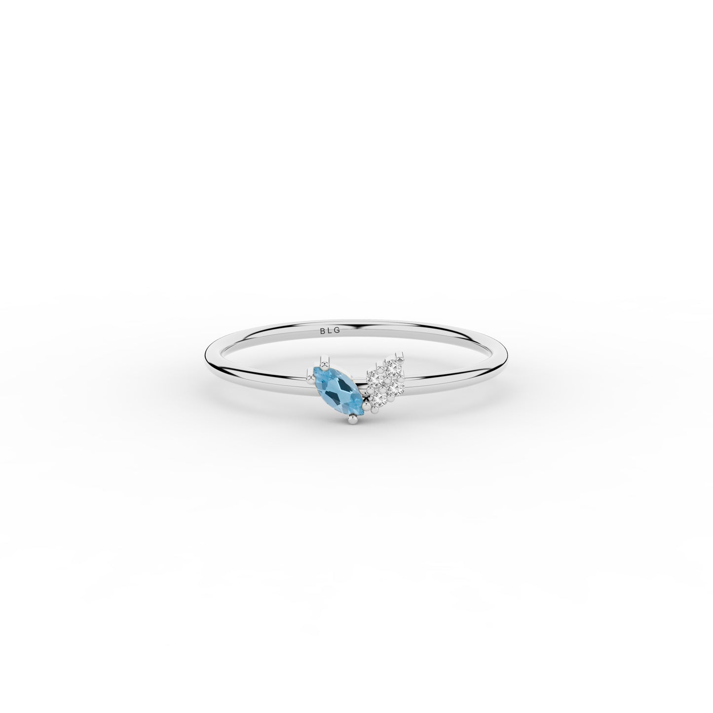 14K Solid Gold Aquamarine Marquise Ring