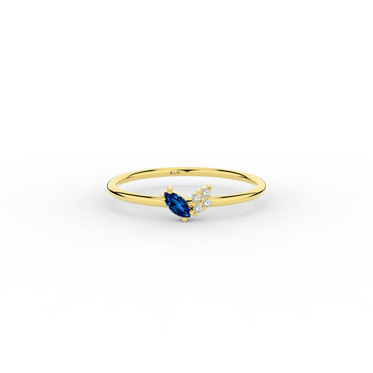 14K Solid Gold Sapphire Marquise Ring