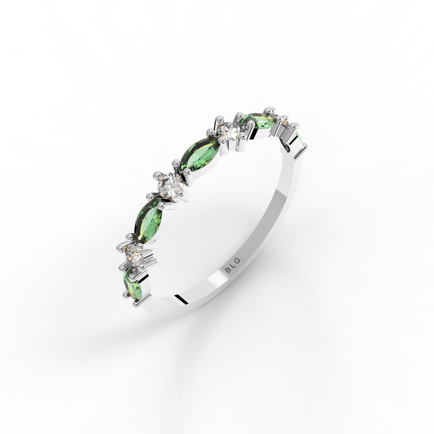 14K Marquise Emerald Wedding Band