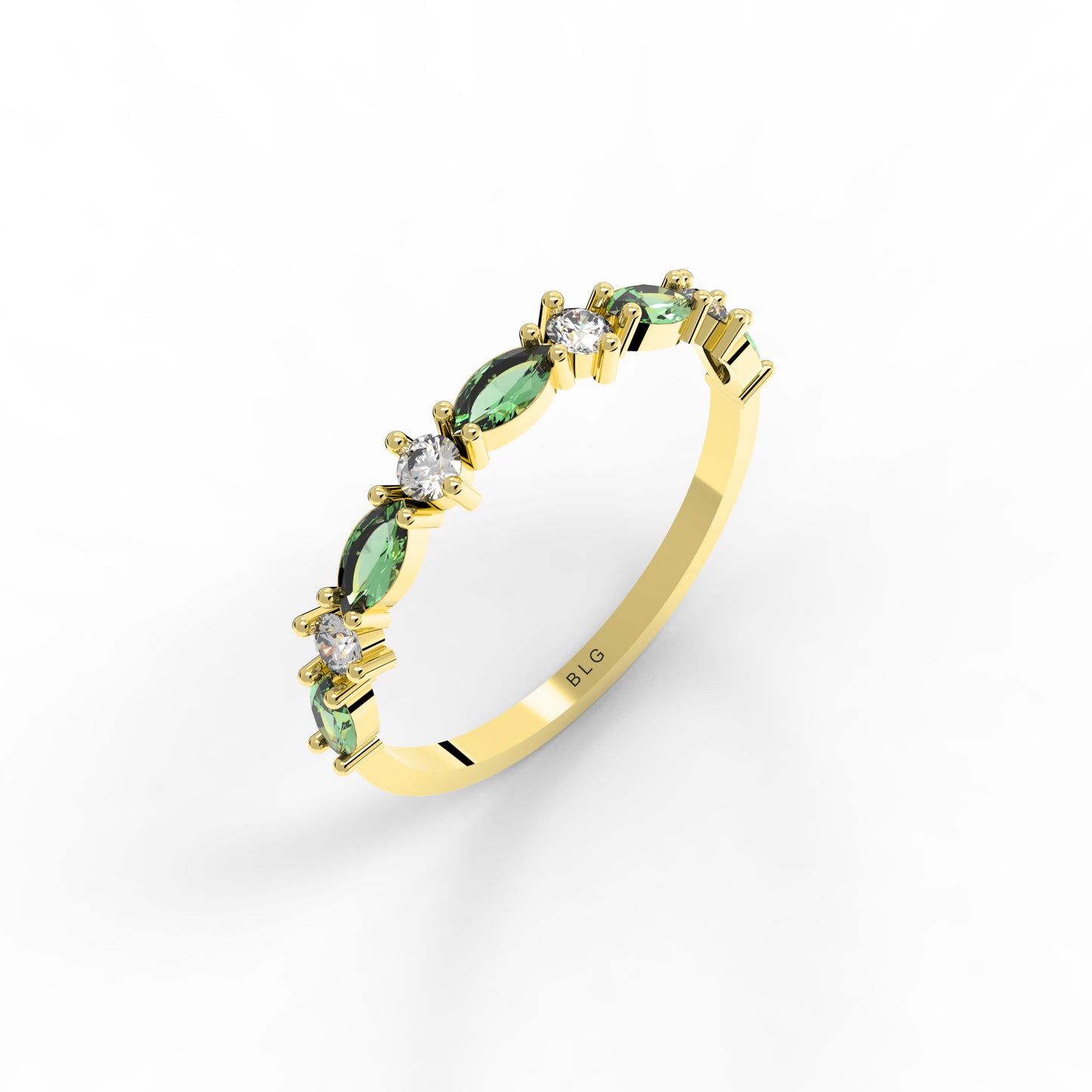 14K Marquise Emerald Wedding Band