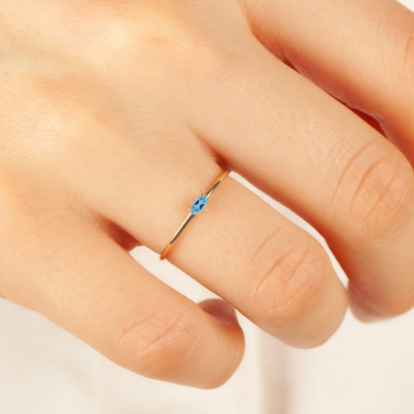 Basic Marquise Aquamarine Ring 14K Solid Gold