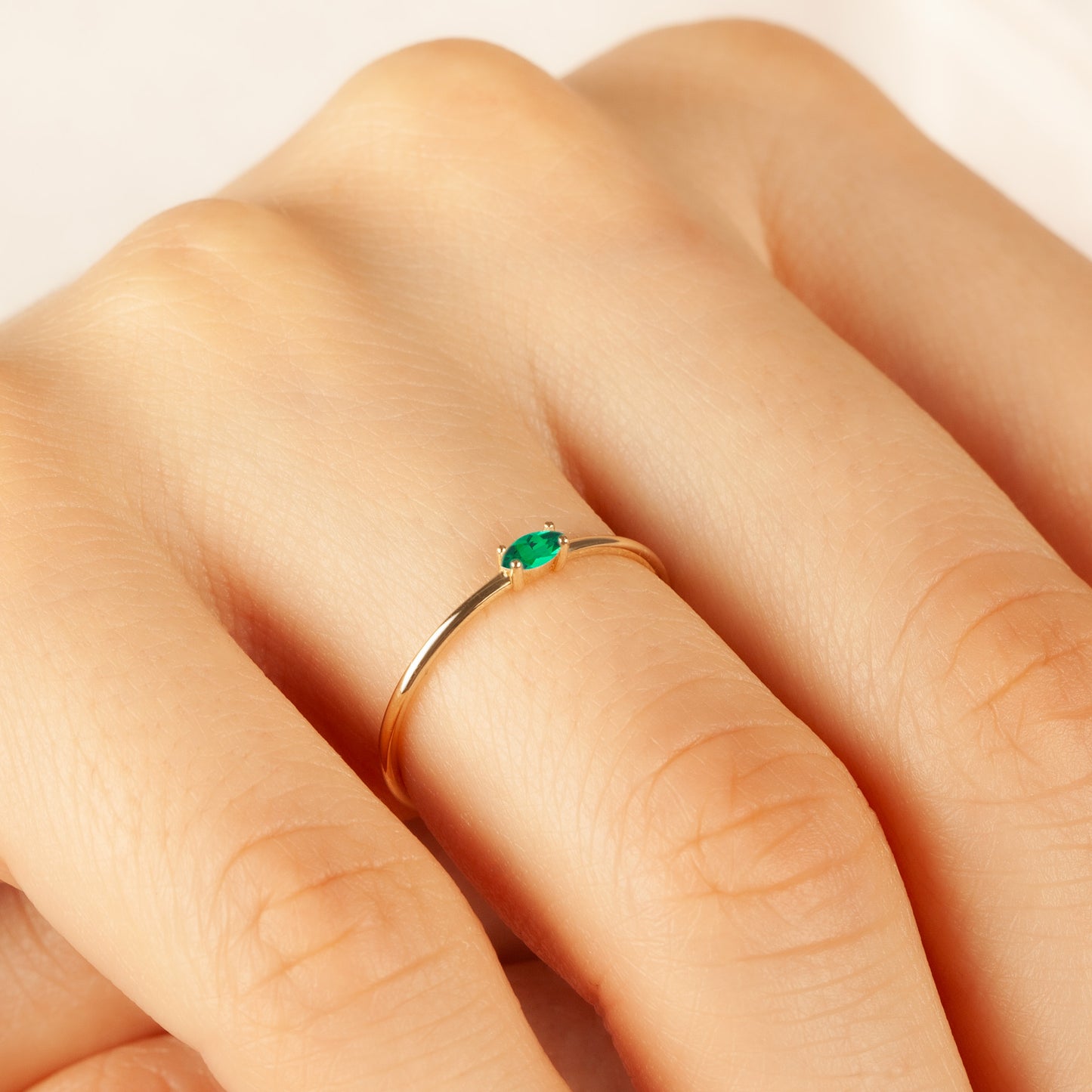 Basic Marquise Emerald Ring 14K Solid Gold
