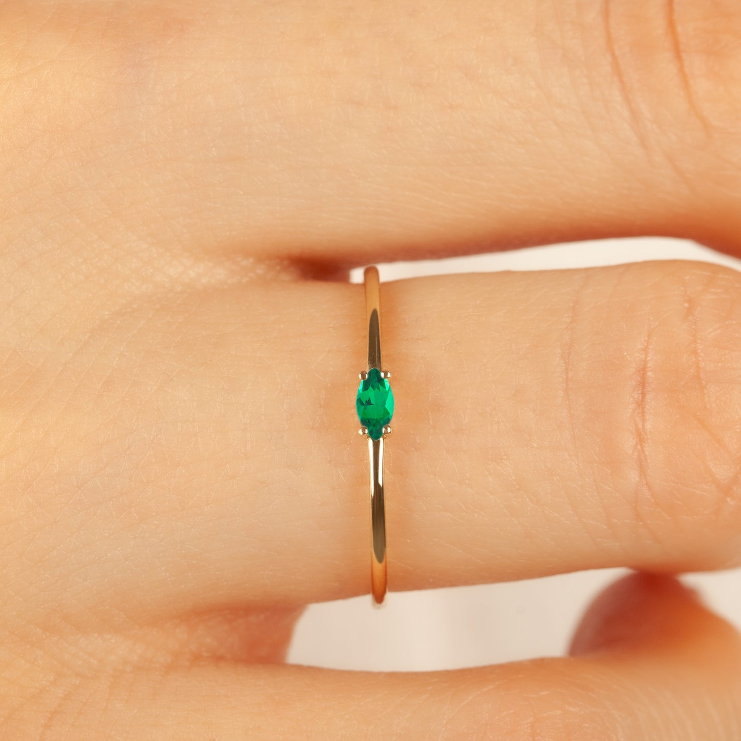 Basic Marquise Emerald Ring 14K Solid Gold
