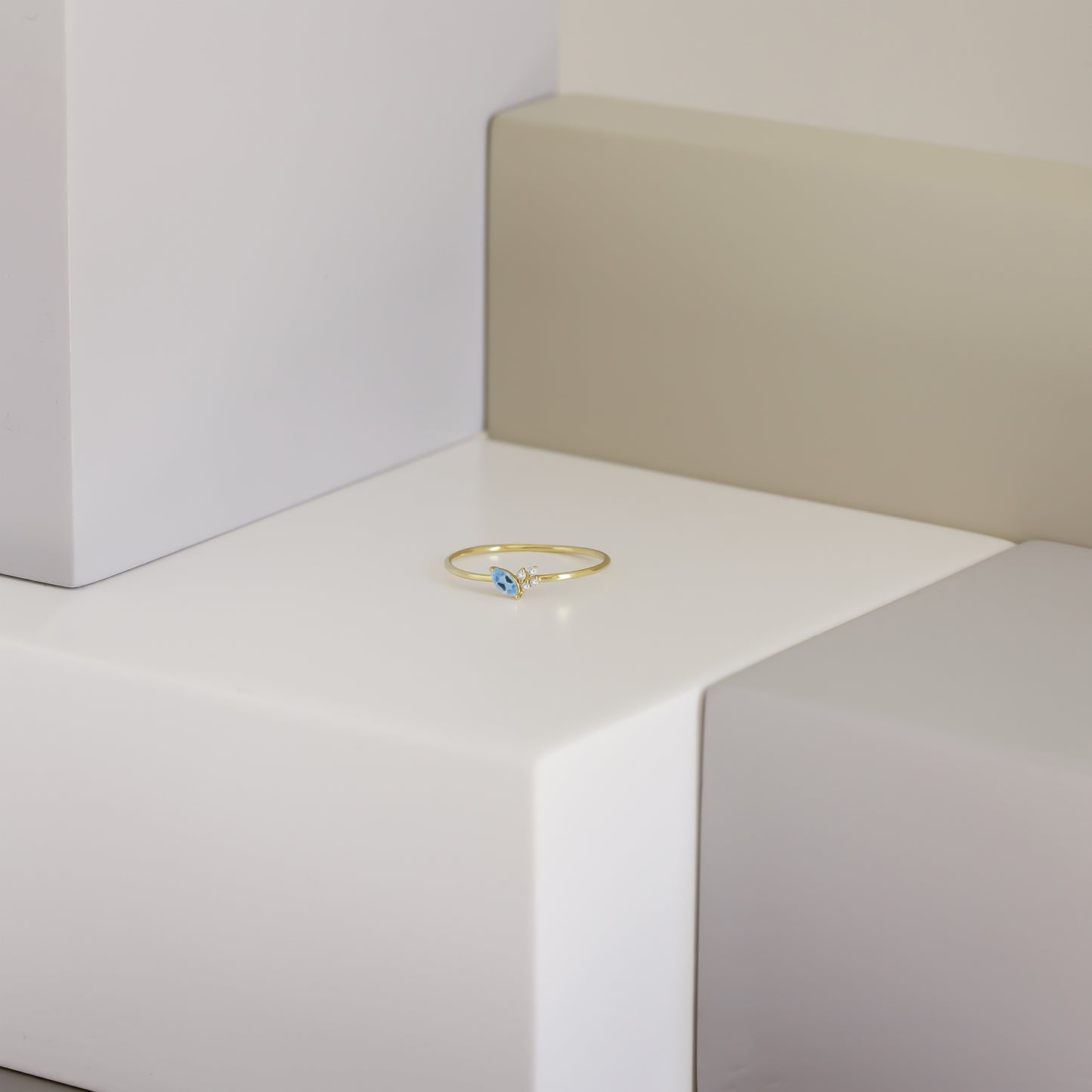 14K Solid Gold Aquamarine Marquise Ring