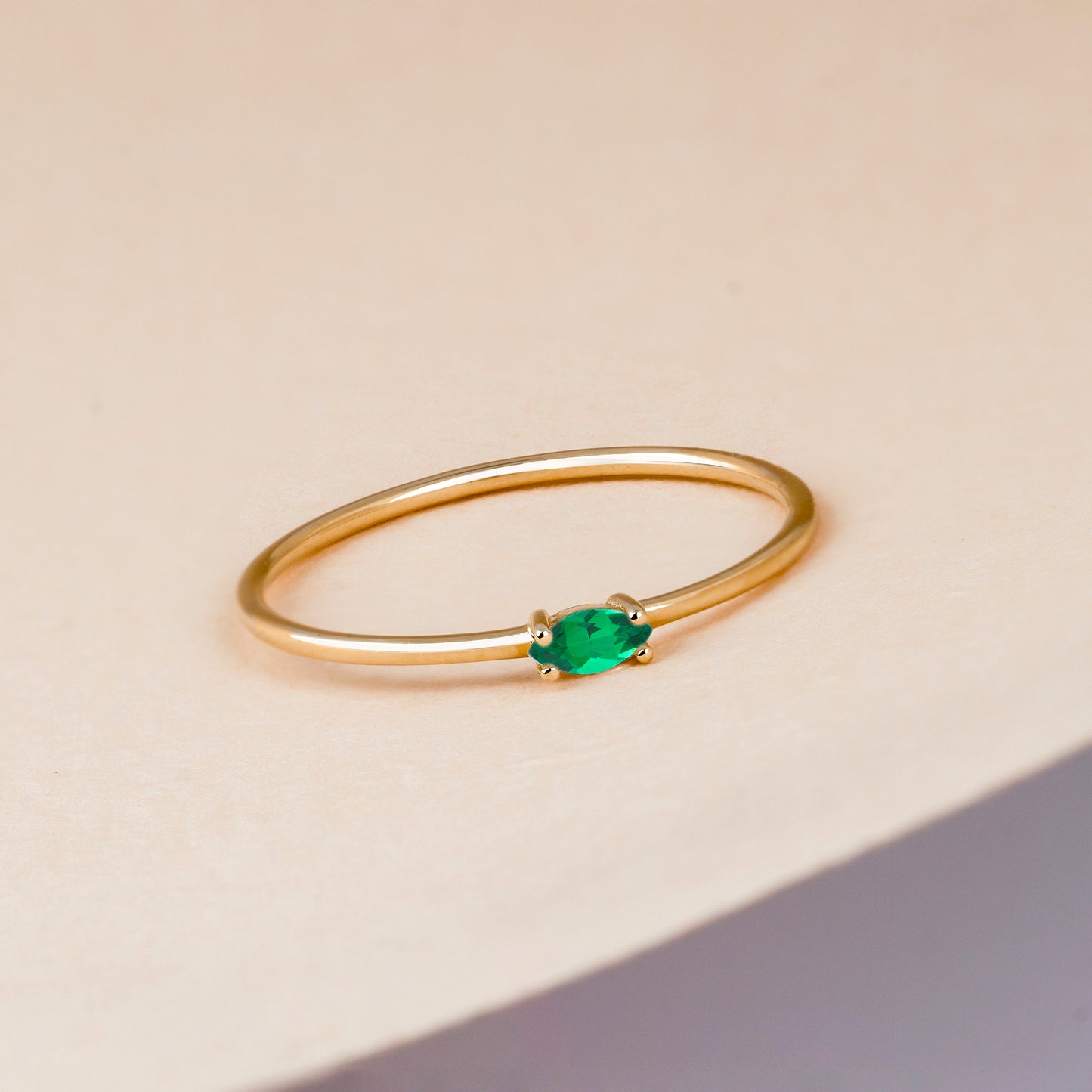 Basic Marquise Emerald Ring 14K Solid Gold