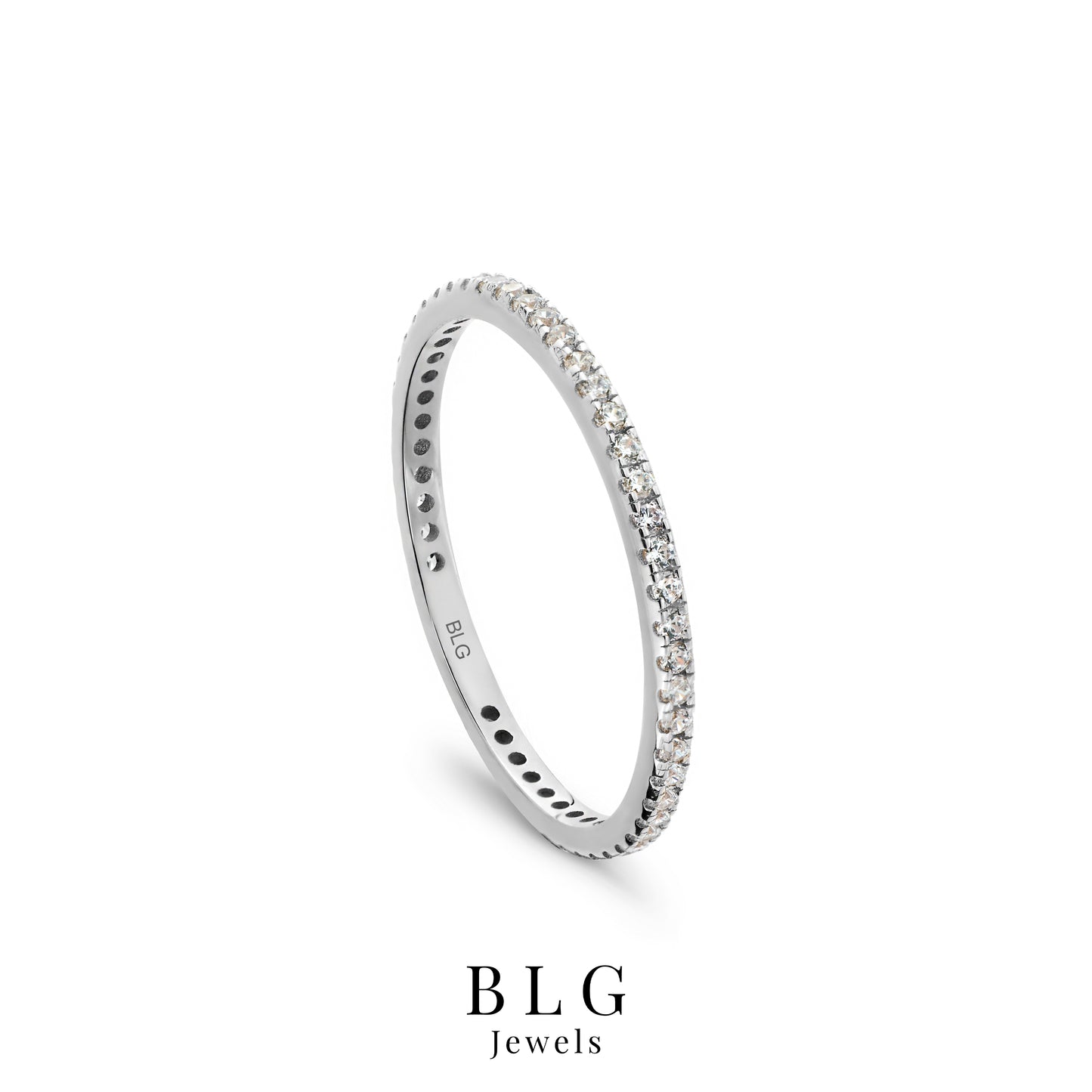 Silver Solid Micro Pave Eternity Band