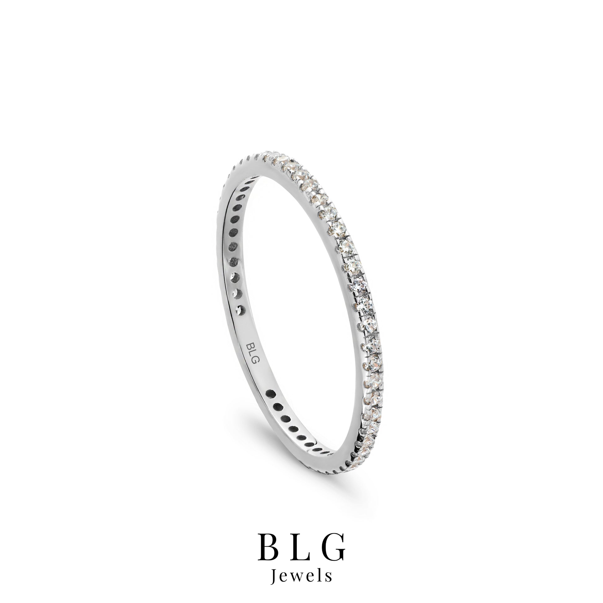 Silver Solid Micro Pave Eternity Band