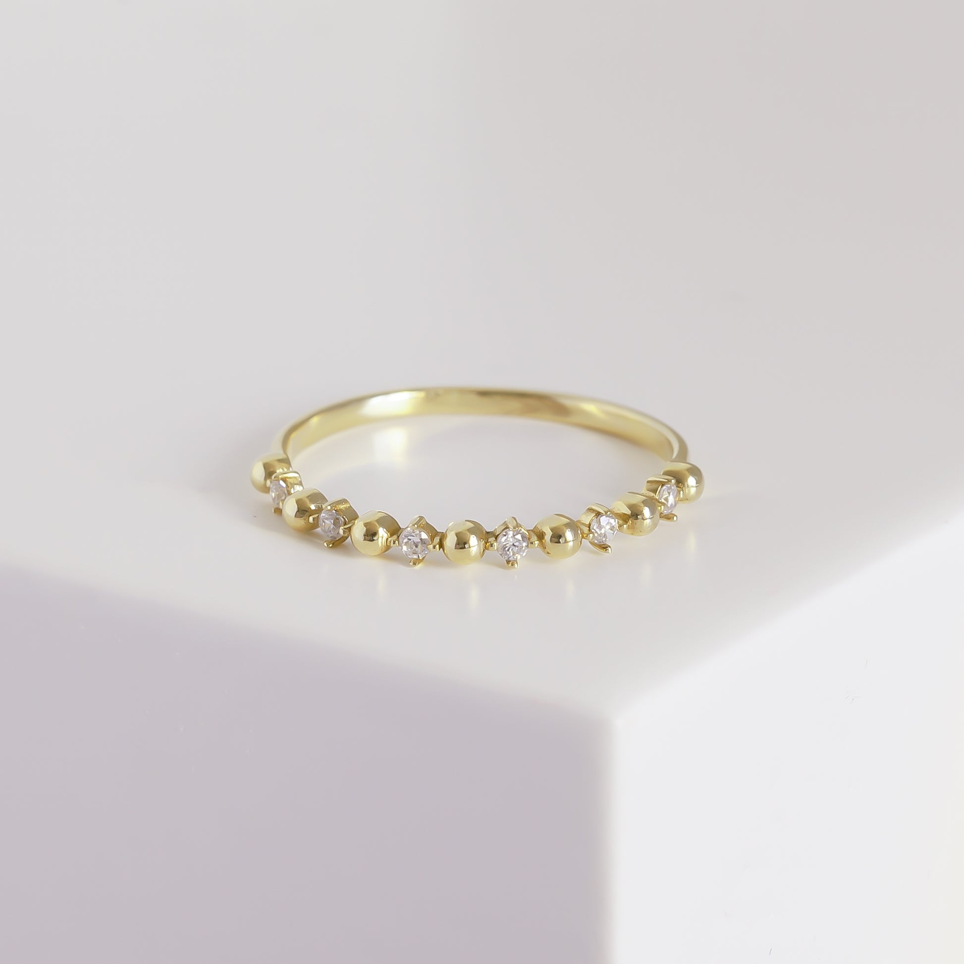Solid Gold Beaded Dainty Ring