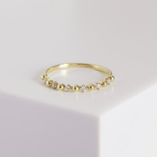 Solid Gold Beaded Dainty Ring