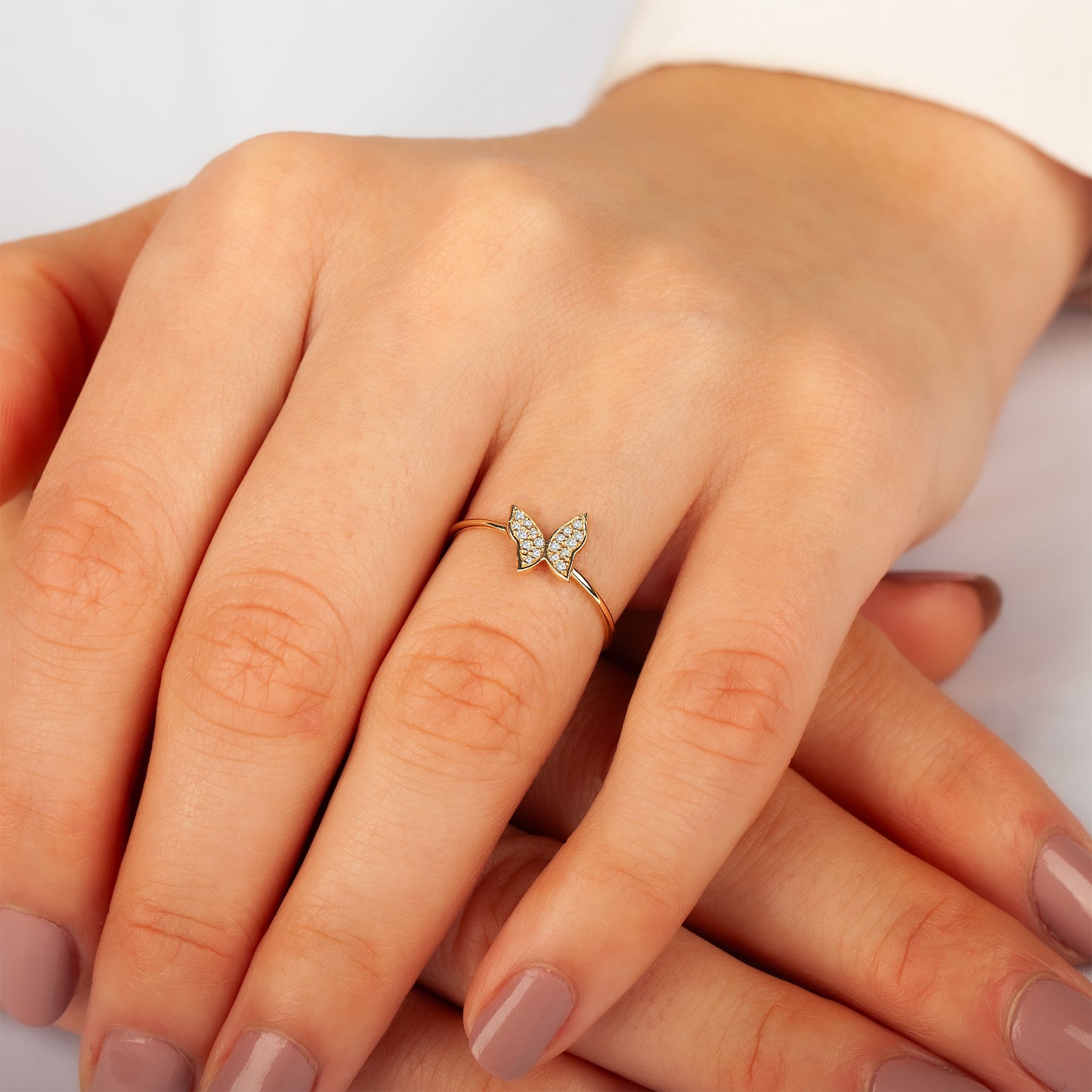 Solid Gold Butterfly Ring with zirconia